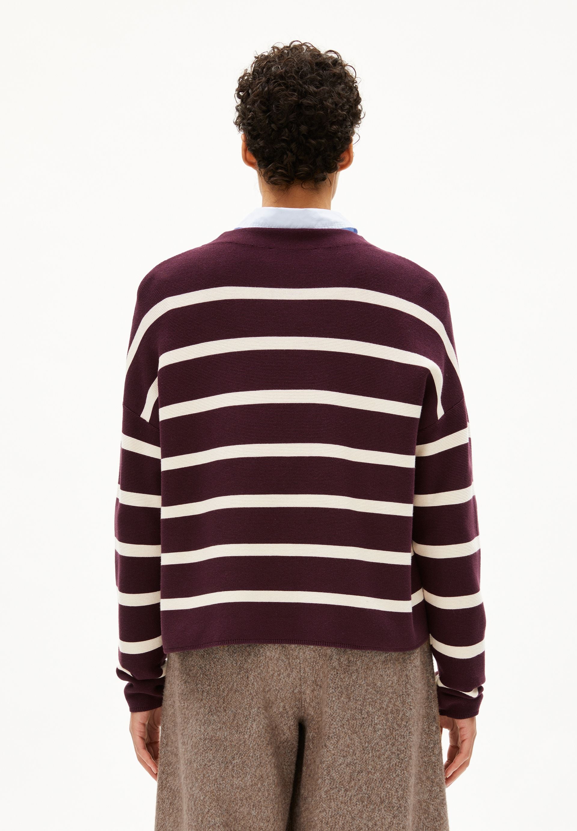 MERINAA STRIPES STRICKPULLOVER | dark cranberry-oatmilk - Image 2