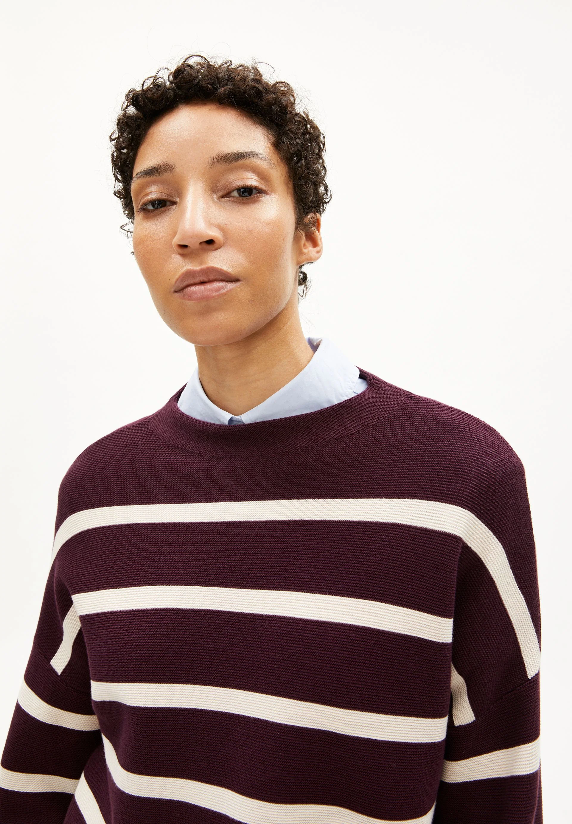 MERINAA STRIPES STRICKPULLOVER | dark cranberry-oatmilk - Image 3