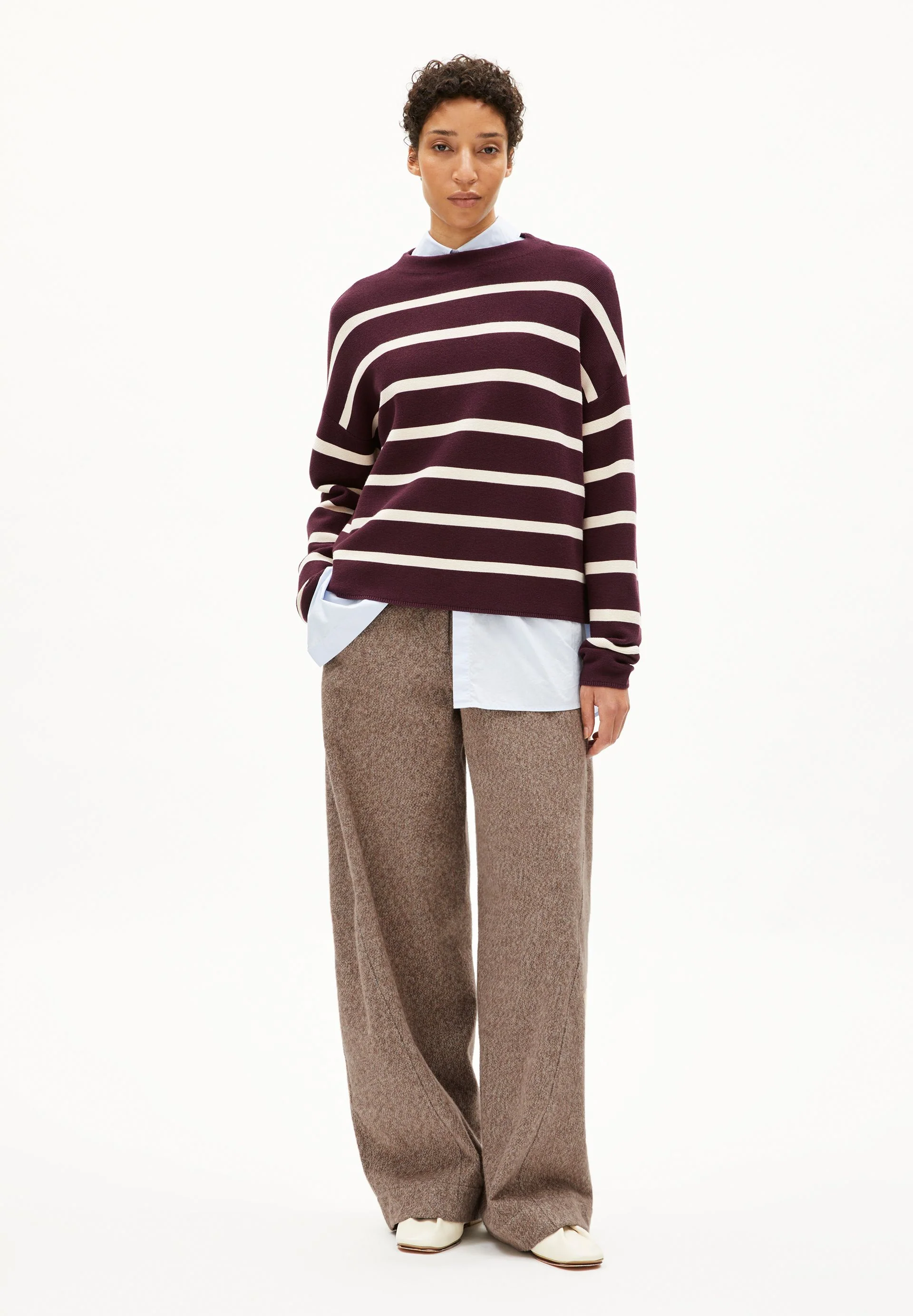 MERINAA STRIPES STRICKPULLOVER | dark cranberry-oatmilk - Image 5