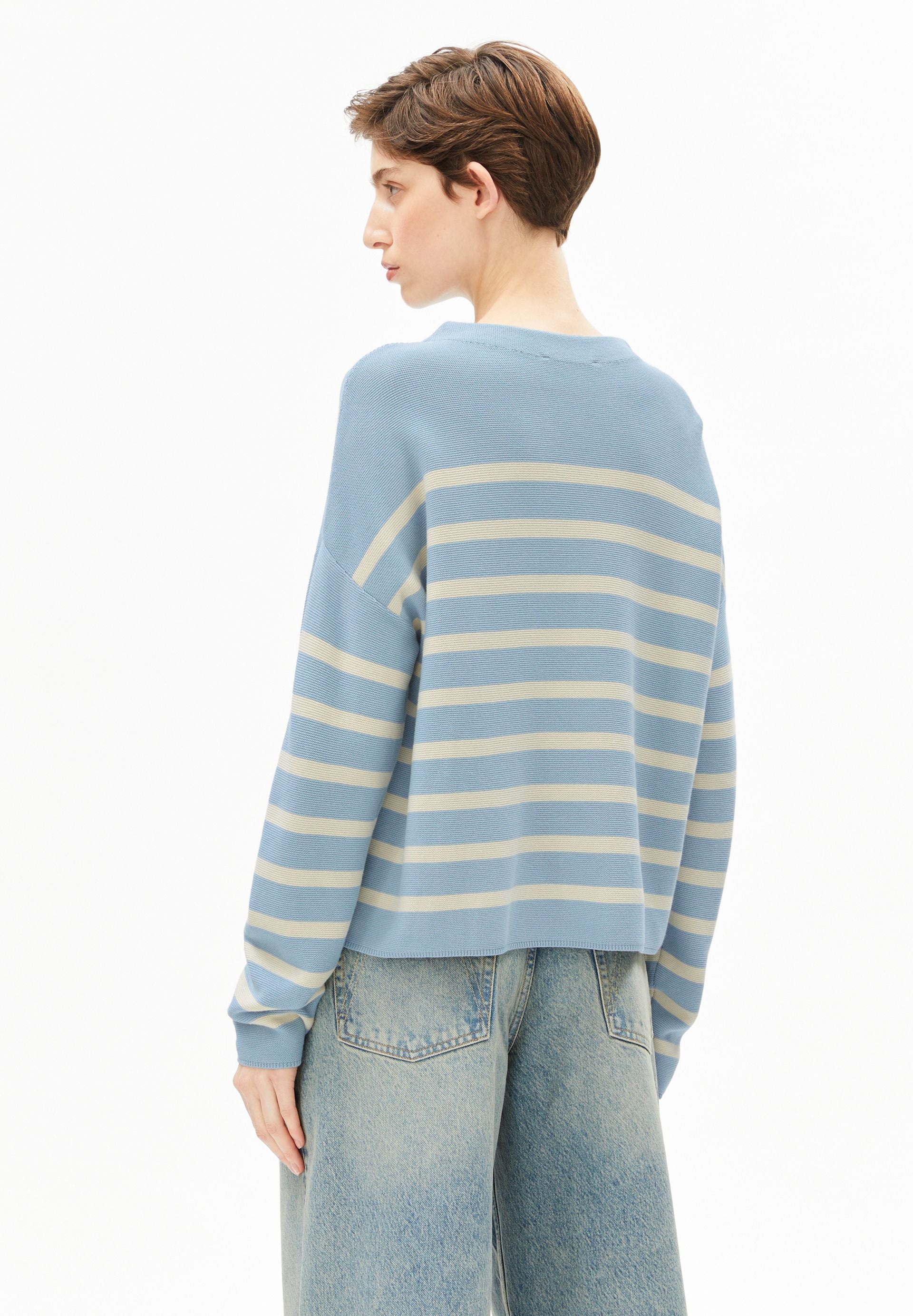 MERINAA GESTREIFTER STRICKPULLOVER | blue glow-oatmilk - Image 2