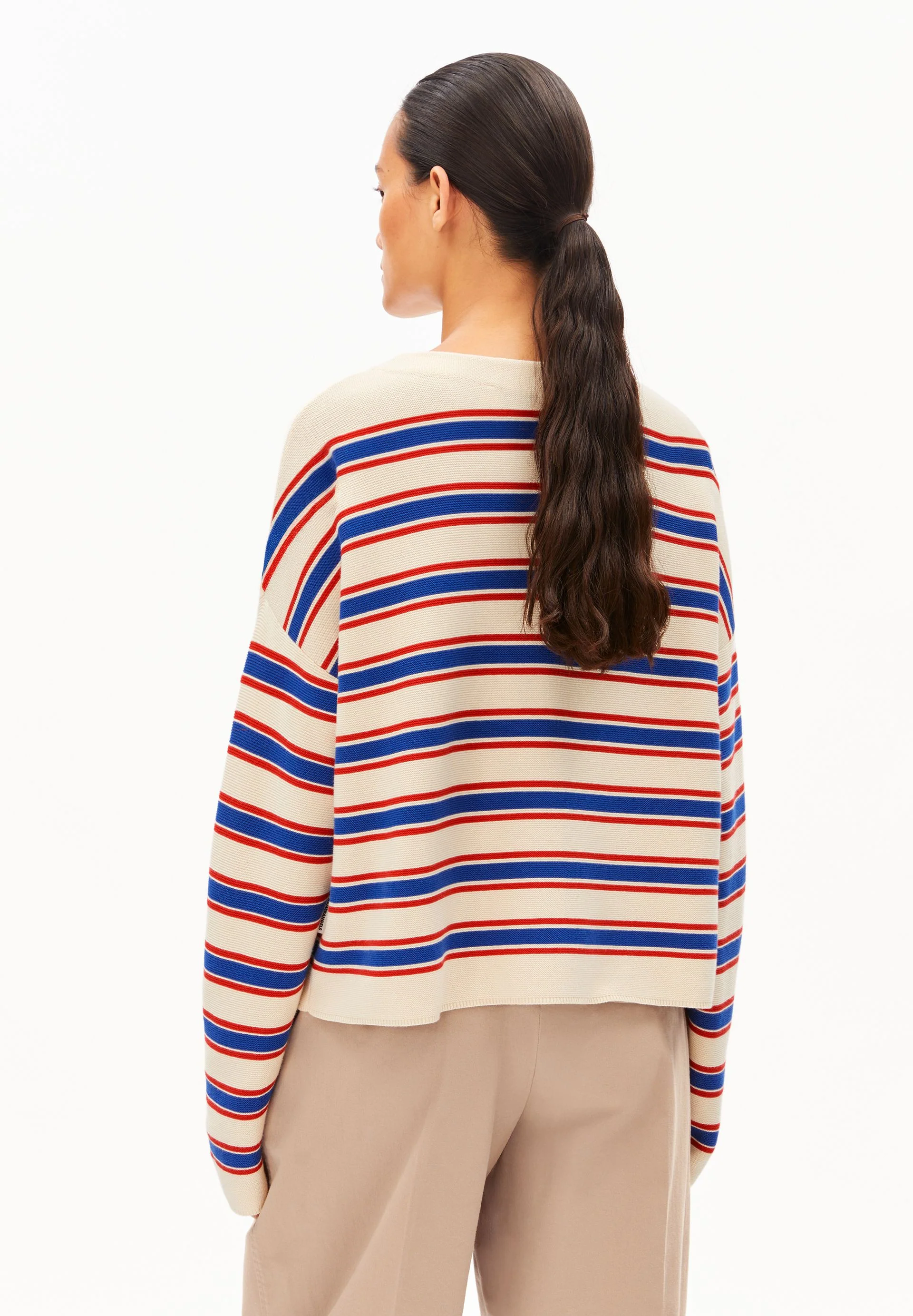 MERINAA GESTREIFTER STRICKPULLOVER | oatmilk-mars red-dynamo blue - Image 2