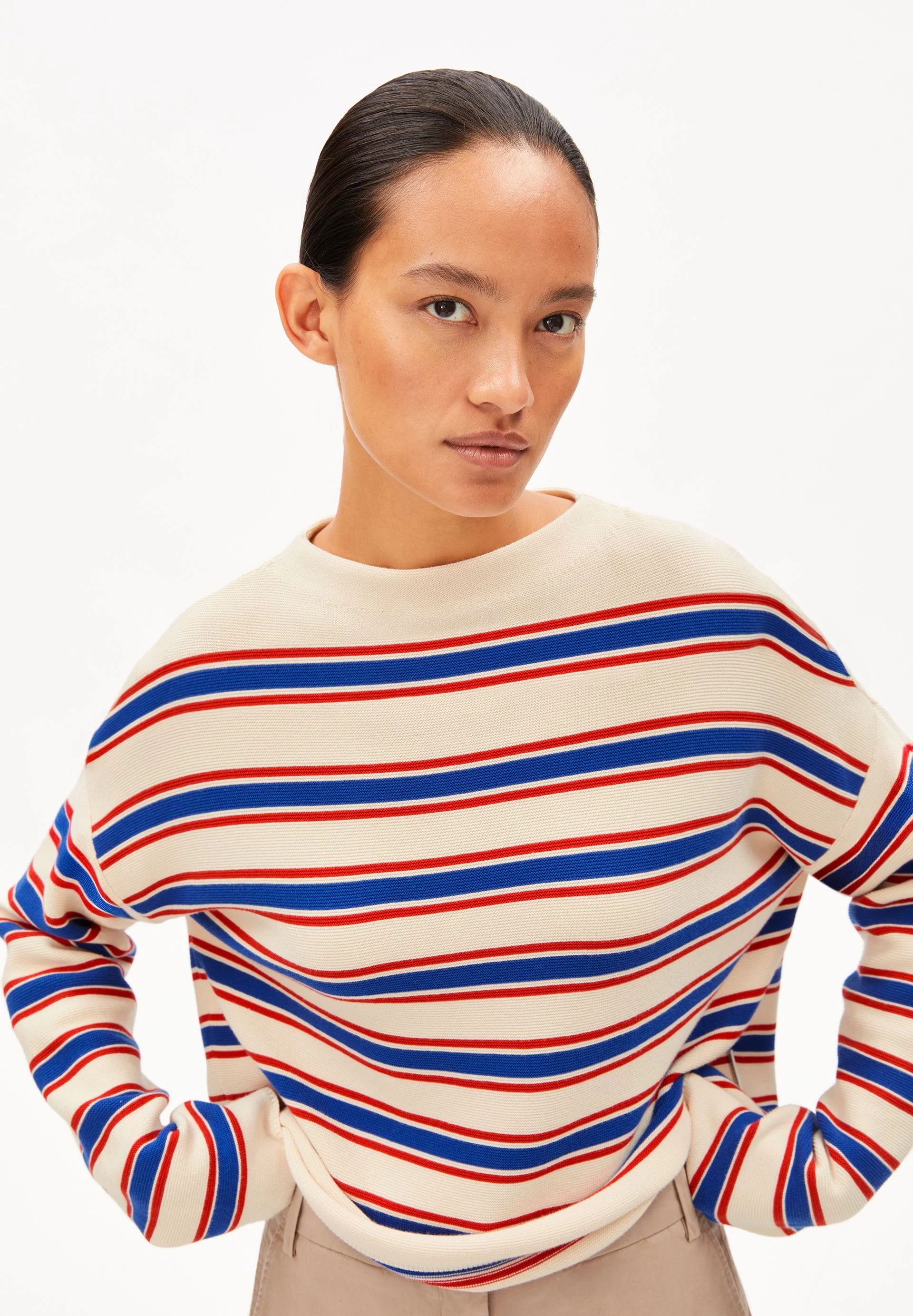 MERINAA GESTREIFTER STRICKPULLOVER | oatmilk-mars red-dynamo blue - Image 3