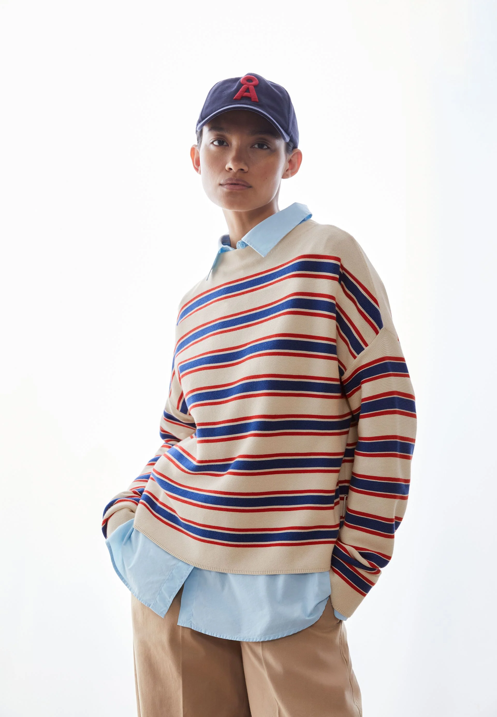 MERINAA GESTREIFTER STRICKPULLOVER | oatmilk-mars red-dynamo blue - Image 4