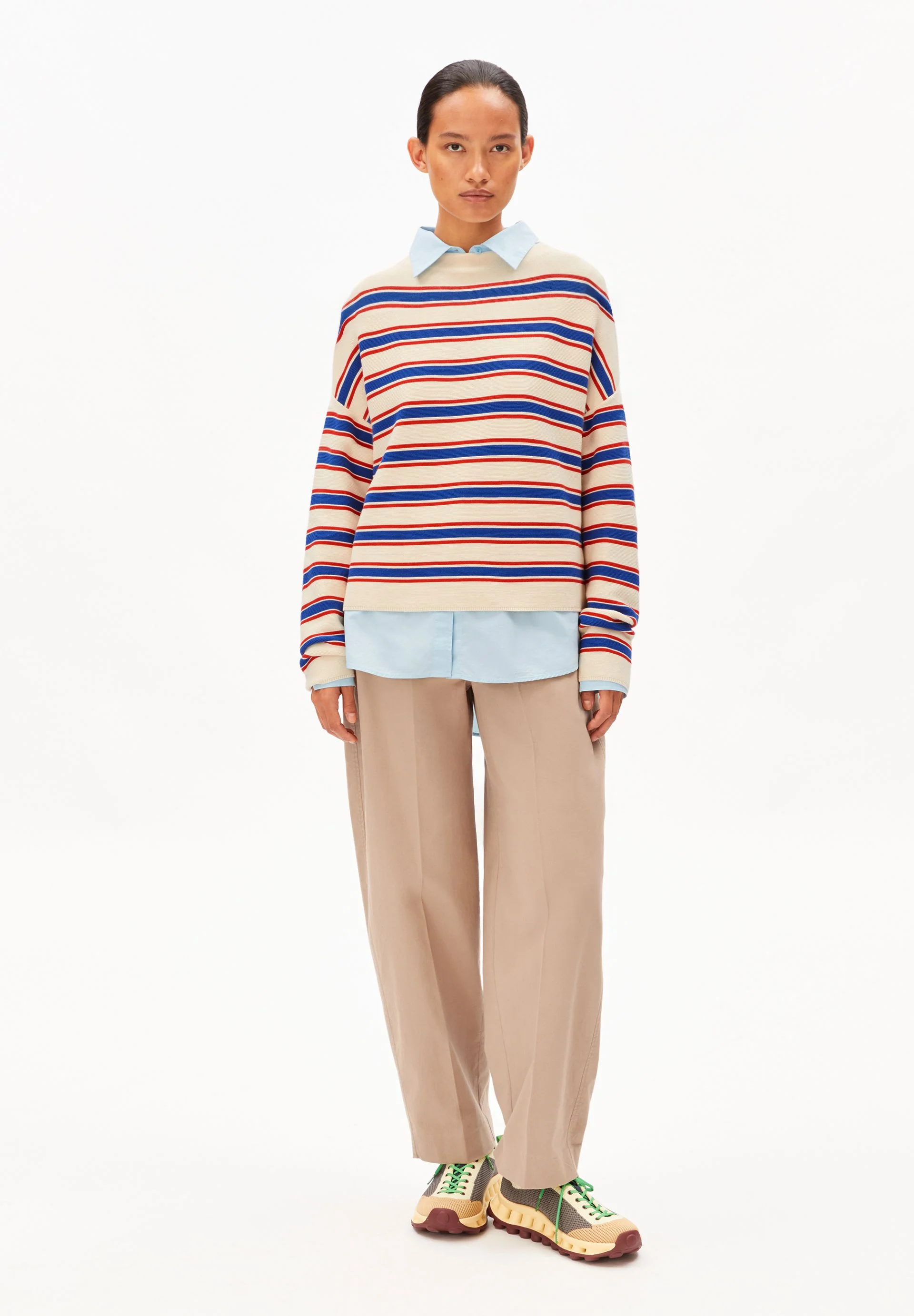 MERINAA GESTREIFTER STRICKPULLOVER | oatmilk-mars red-dynamo blue - Image 5