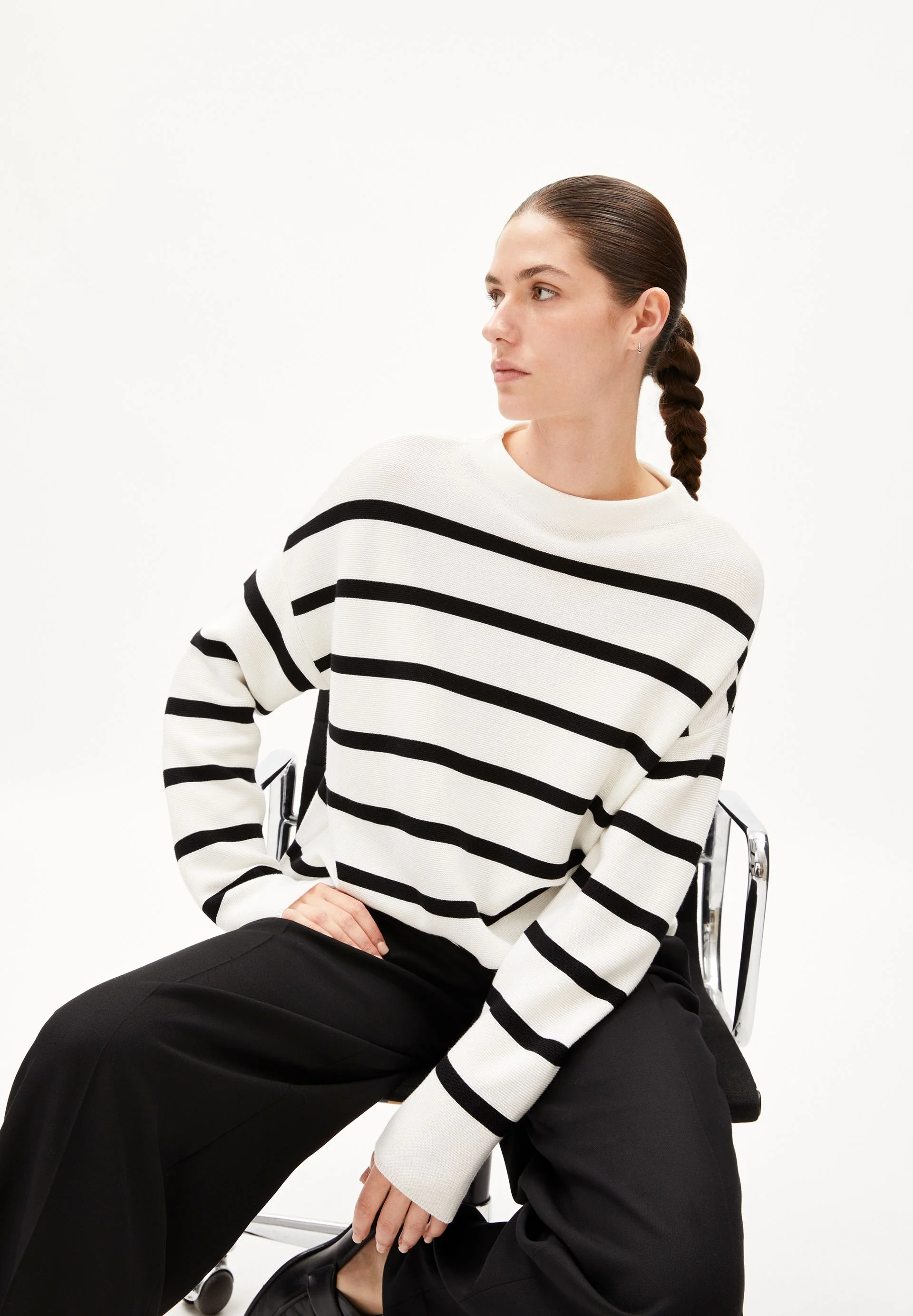 MERINAA STRIPES STRICKPULLOVER | light oatmilk-black - Image 4