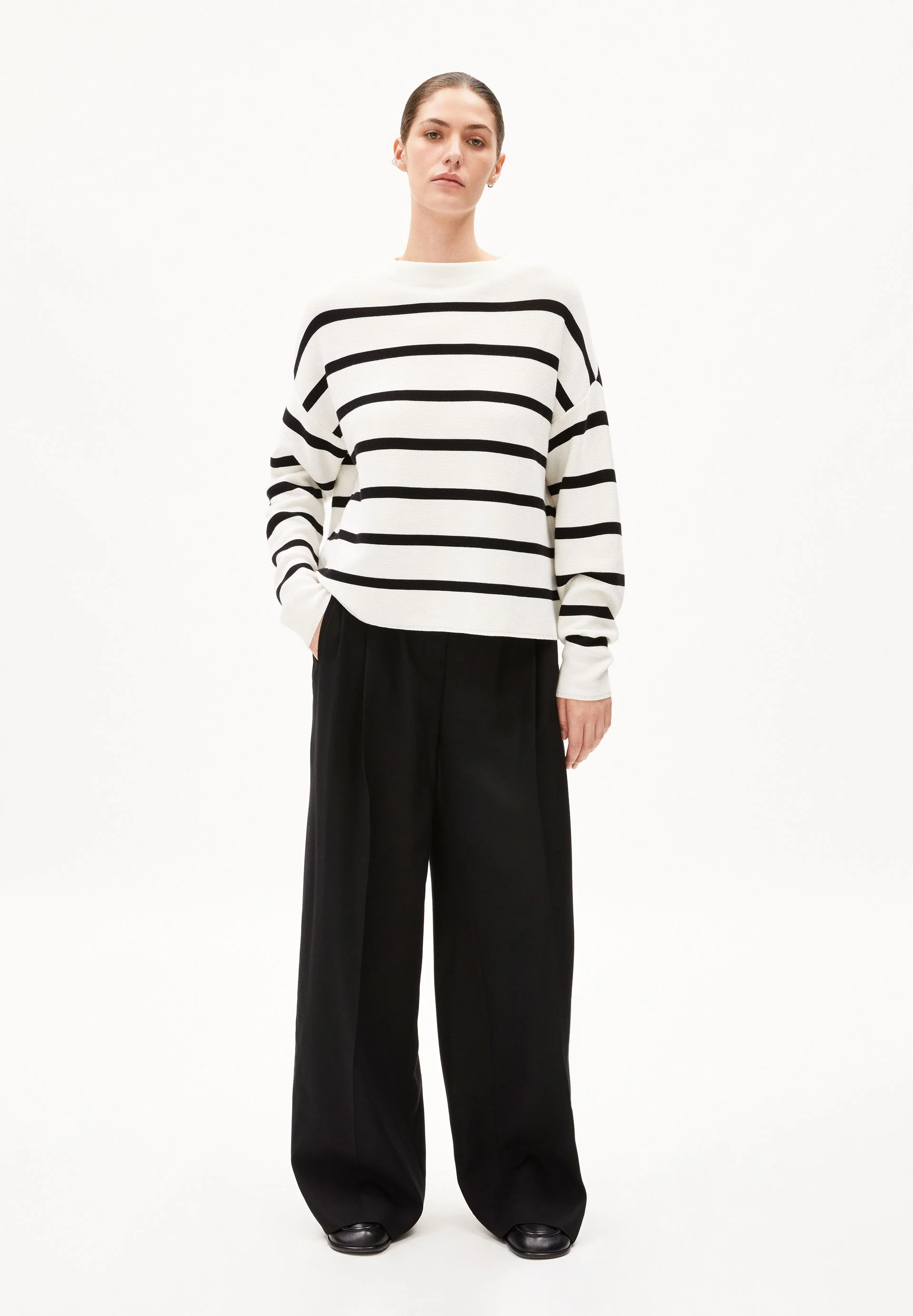 MERINAA STRIPES STRICKPULLOVER | light oatmilk-black - Image 5