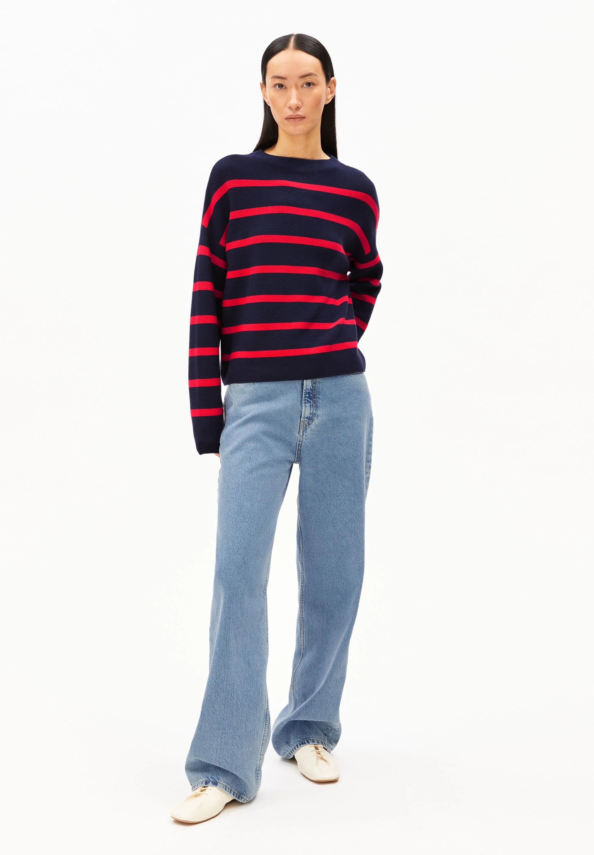 MERINAA STRIPES STRICKPULLOVER | tinted navy-candy apple - Image 5