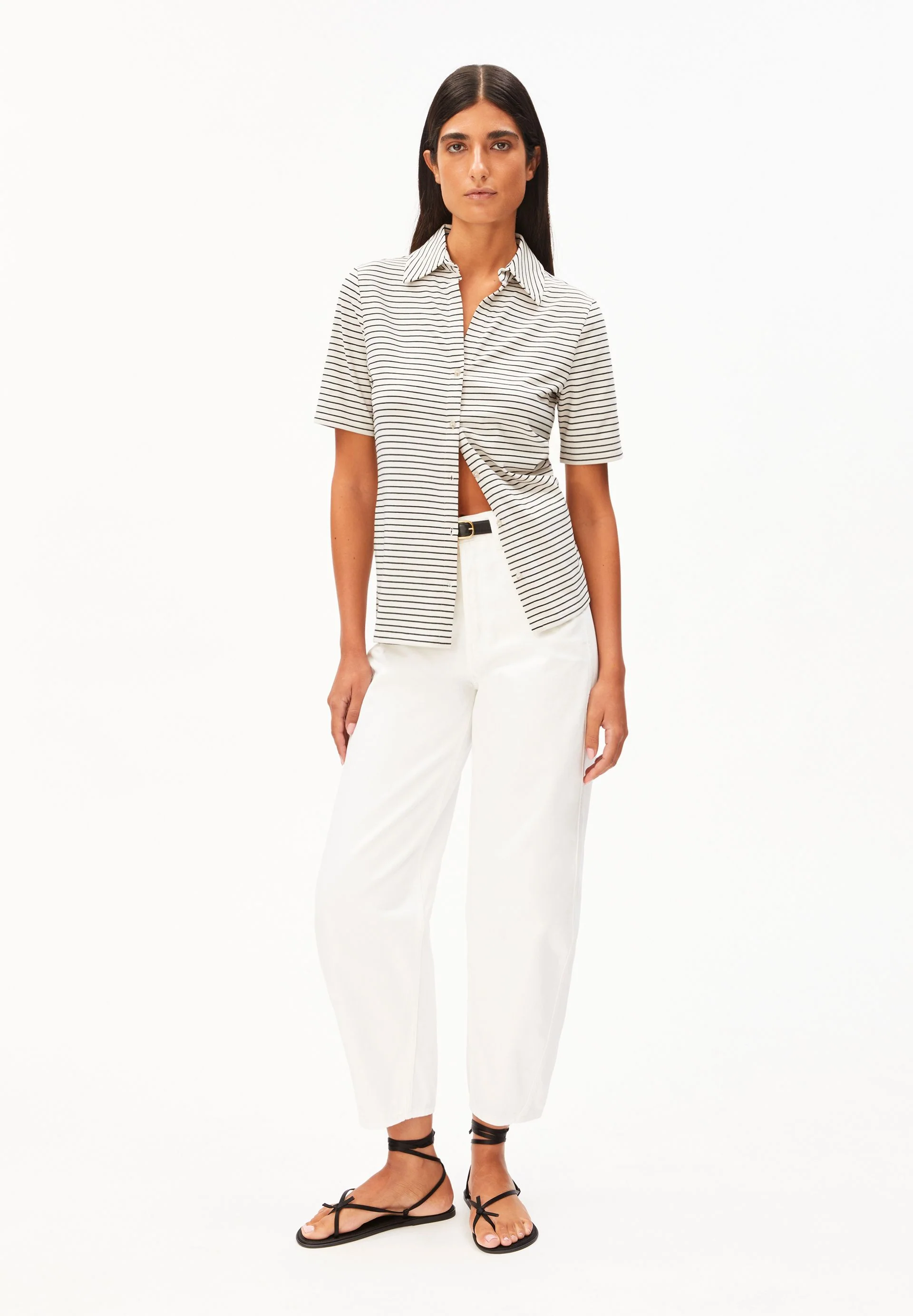 NALITAA GESTREIFTE BLUSE | oatmilk-black - Image 5