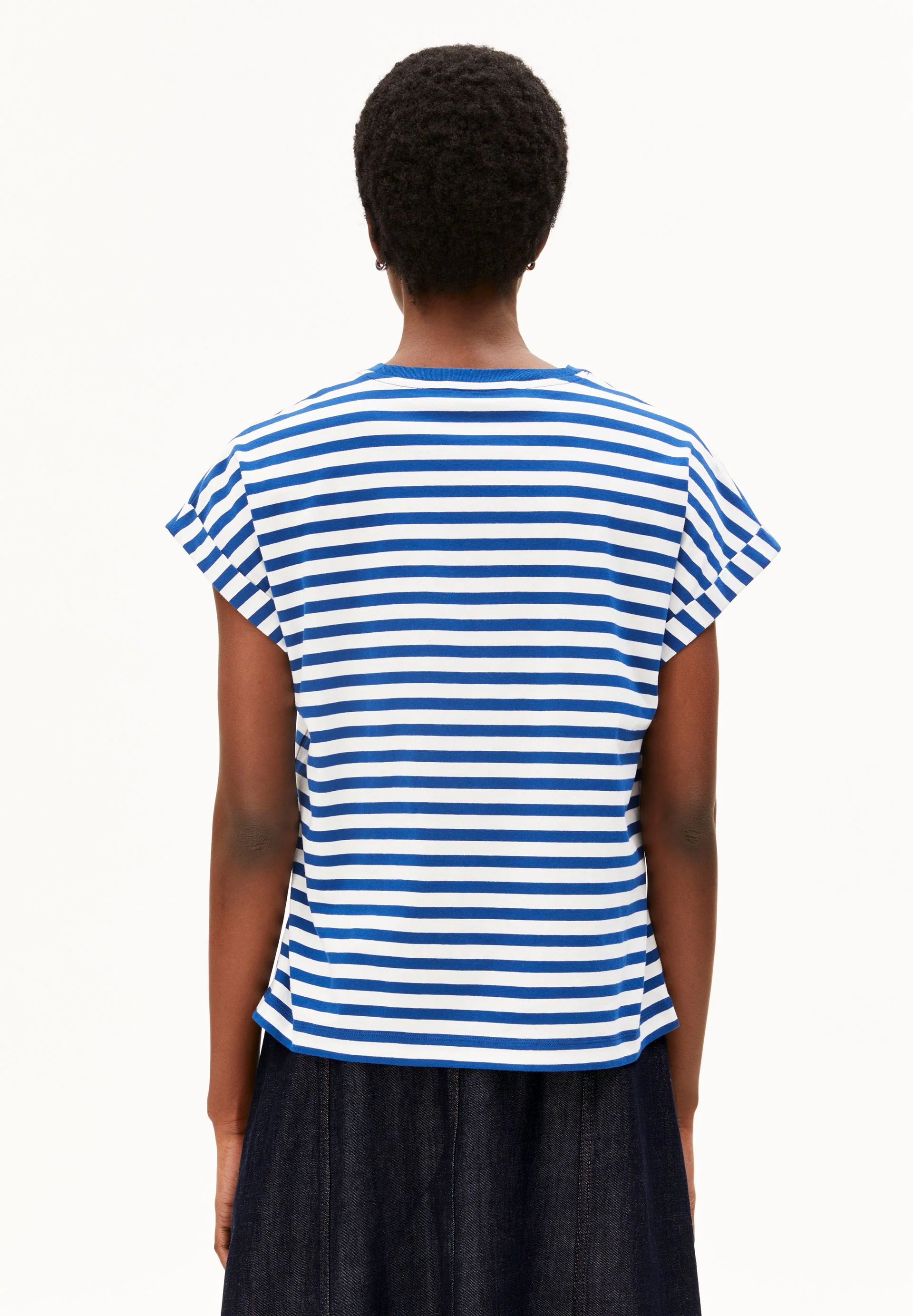 NEUES GESTREIFTES IDAARA T-SHIRT | white-lapis blue - Image 2