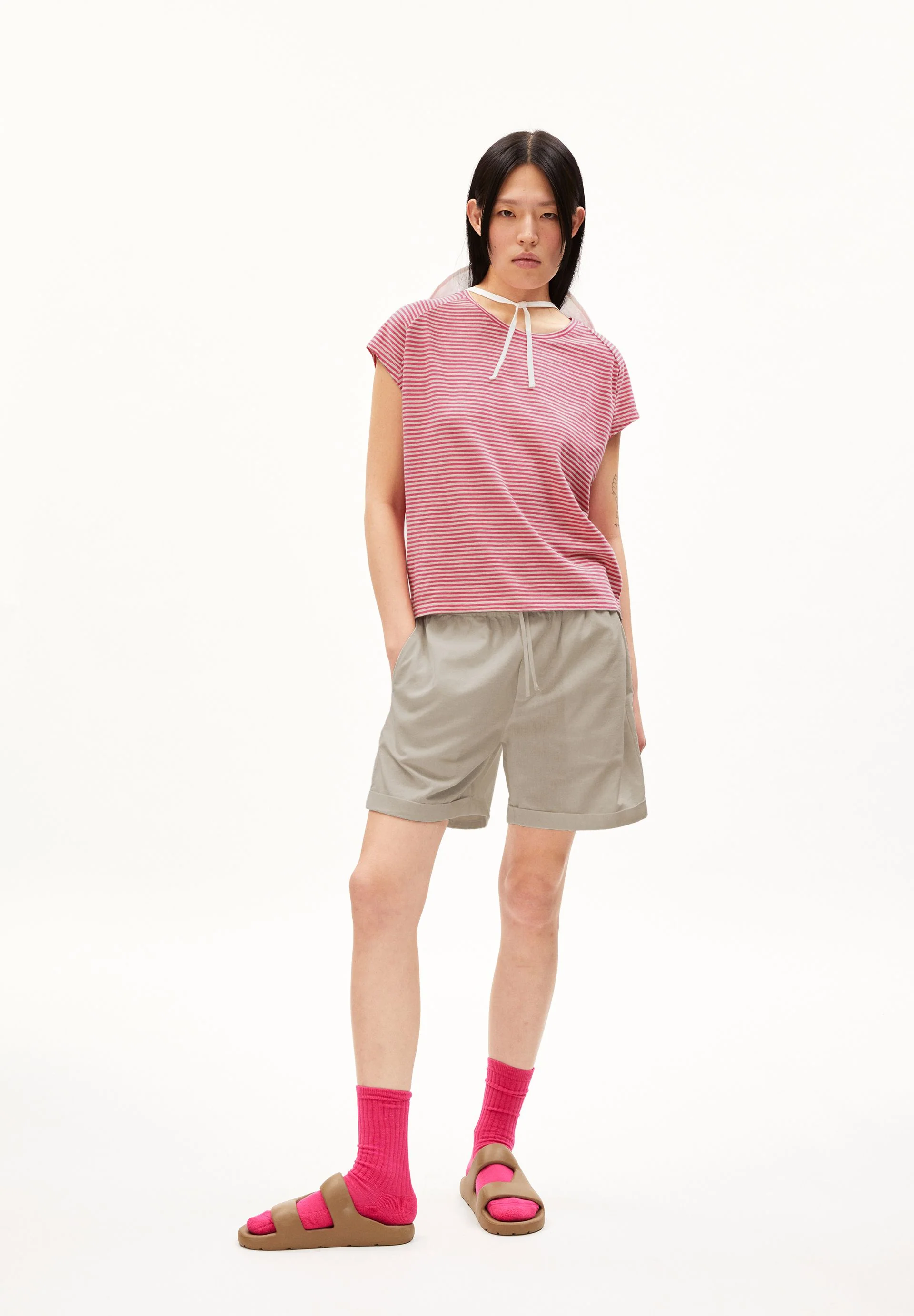 ONELIAA LOVELY STRIPES T-SHIRT | bright raspberry-light desert - Image 5