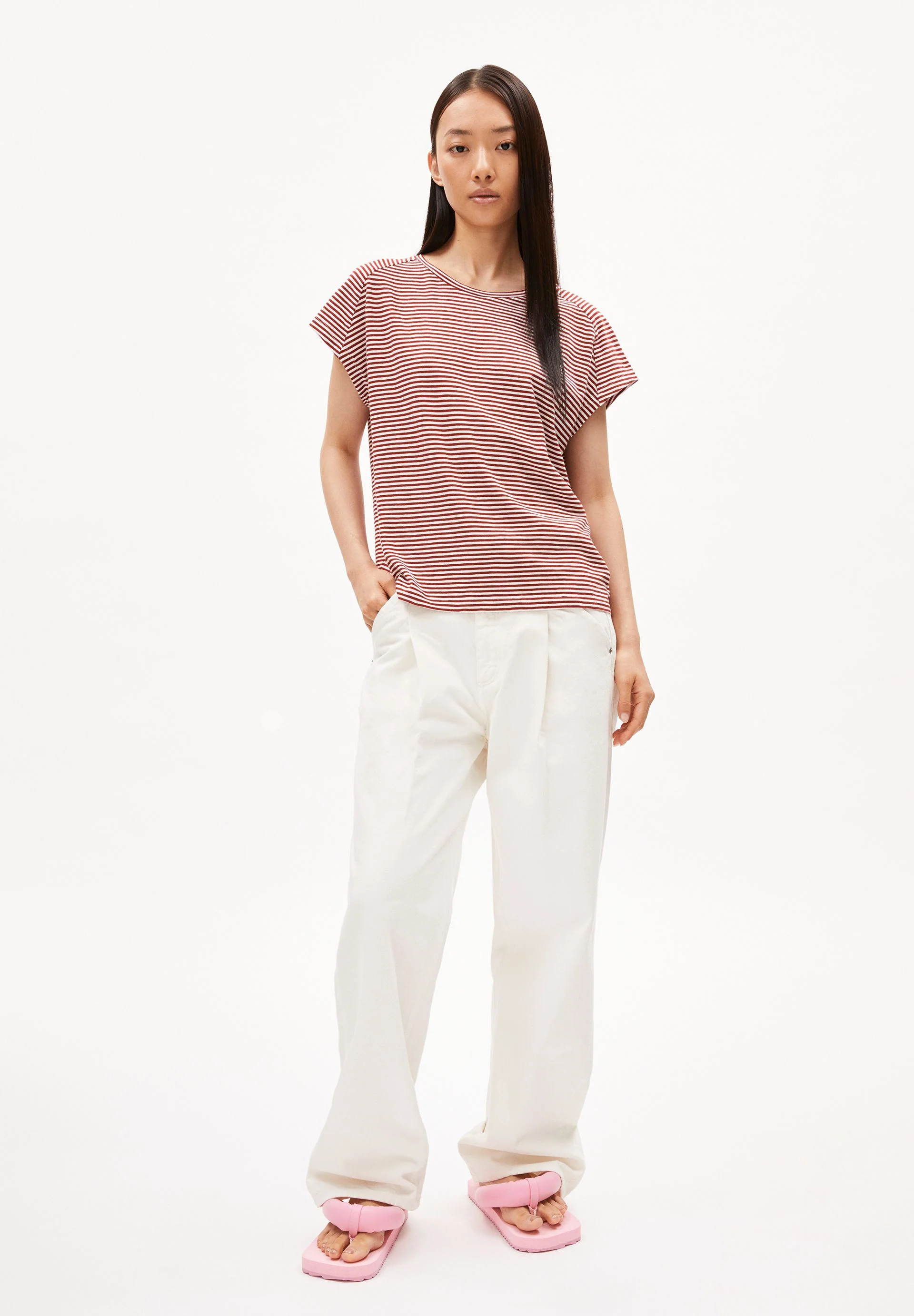 ONELIAA LOVELY STRIPES T-SHIRT | dark crimson-oatmilk - Image 5