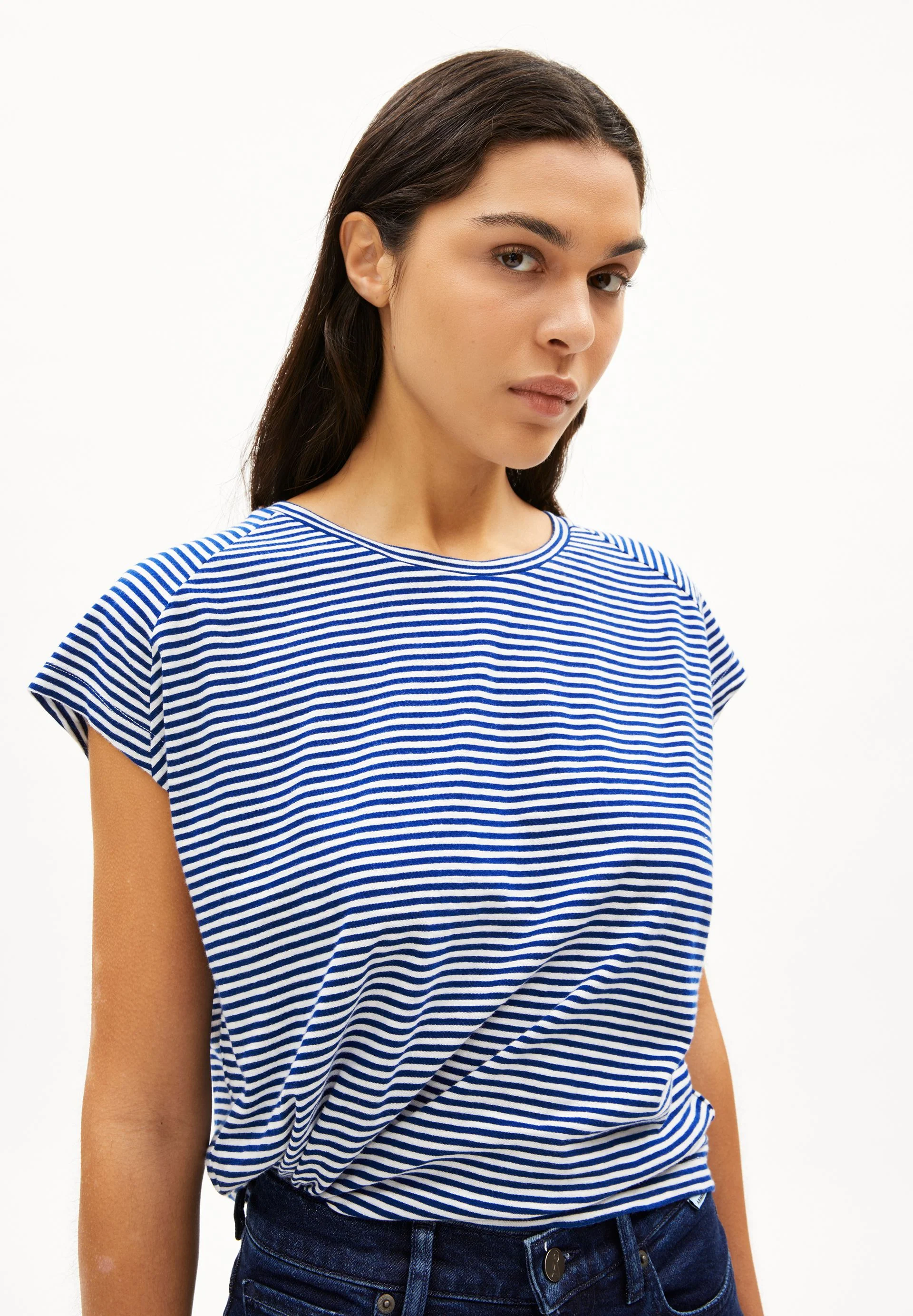 ONELIAA LOVELY STRIPES T-SHIRT | oatmilk-lapis blue - Image 3