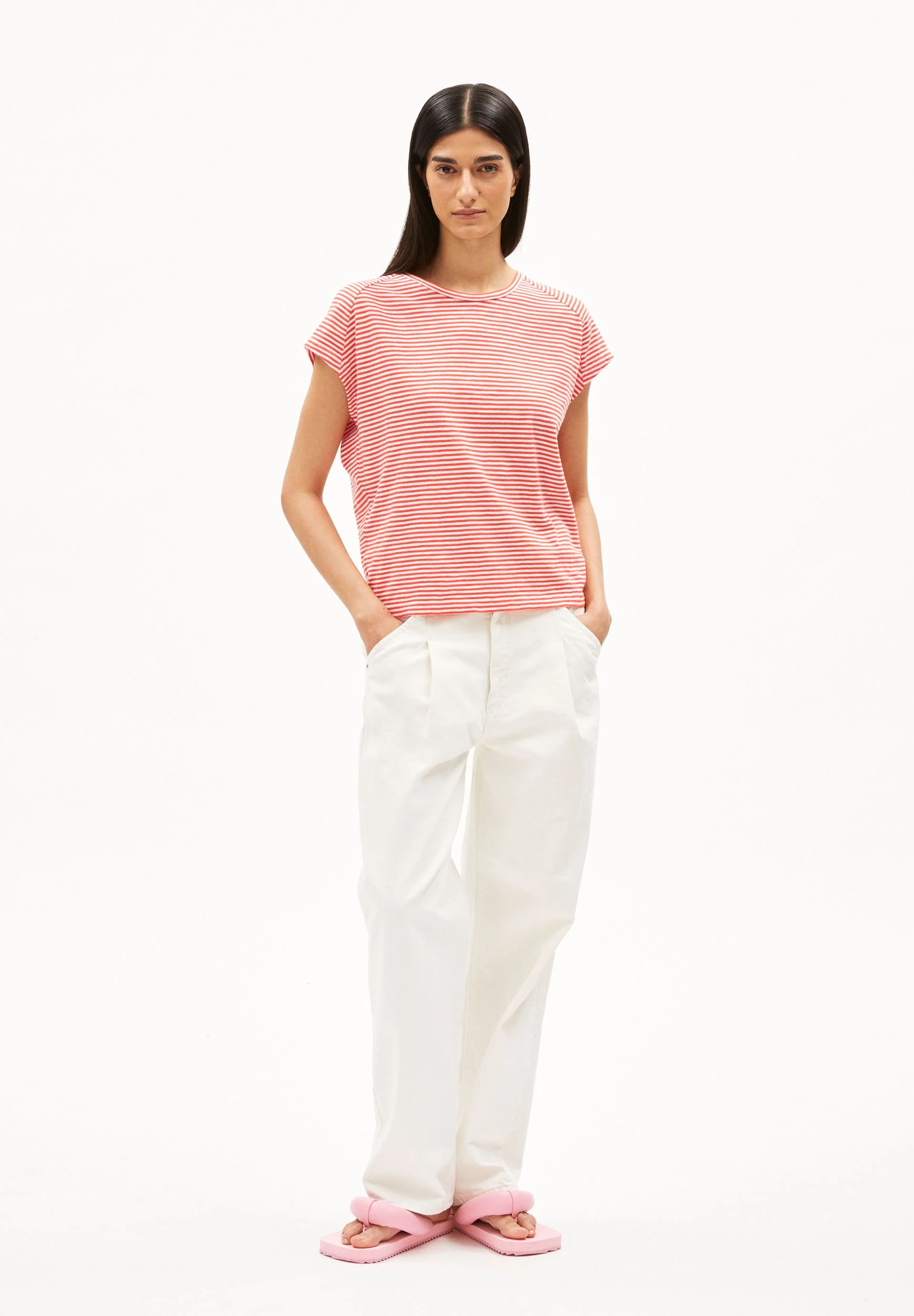 ONELIAA LOVELY STRIPES T-SHIRT | poppy red-oatmilk - Image 5