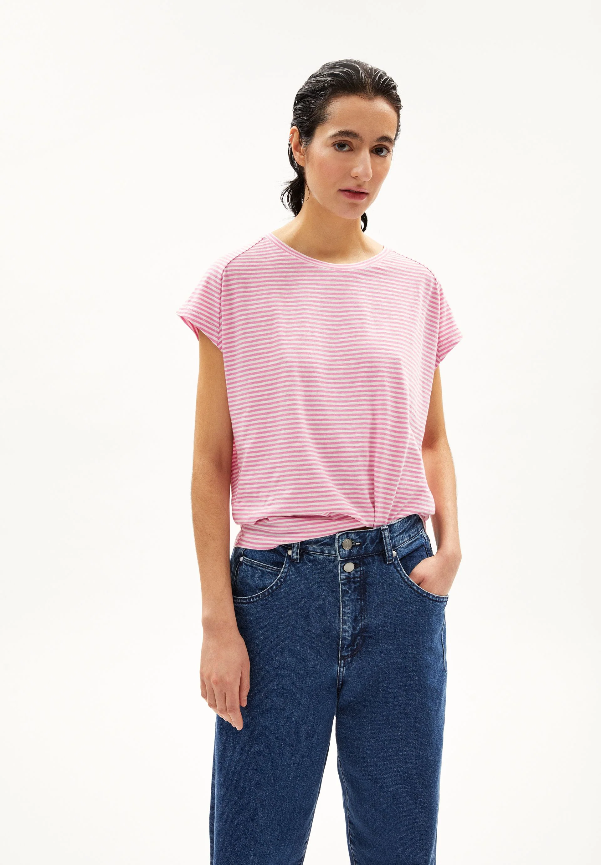 ONELIAA LOVELY STRIPES T-SHIRT | raspberry pink-oatmilk - Image 2