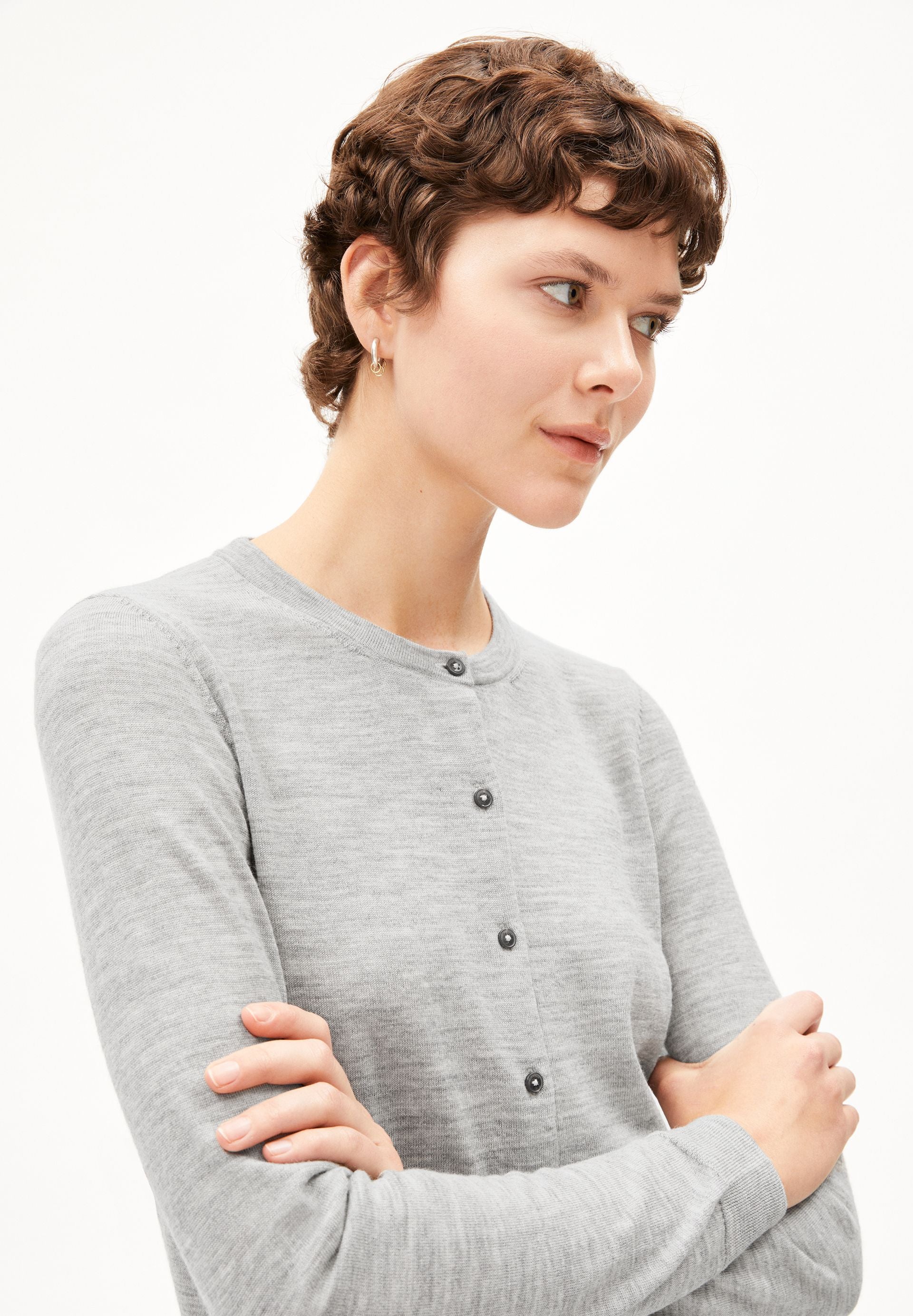 OPHALIAA MERINO STRICKJACKE | light grey melange - Image 3