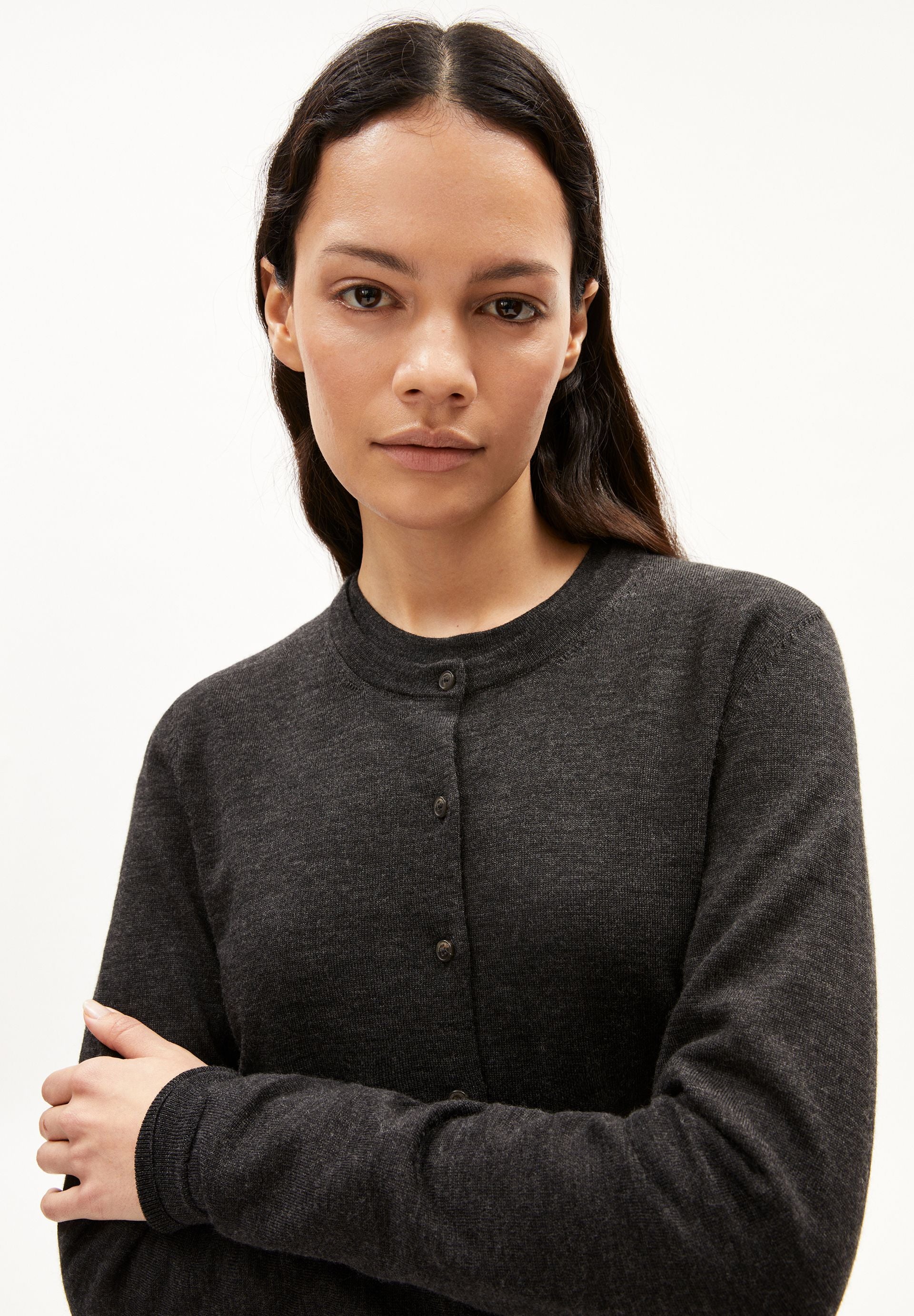 OPHALIAA MERINO STRICKJACKE | steel melange - Image 3
