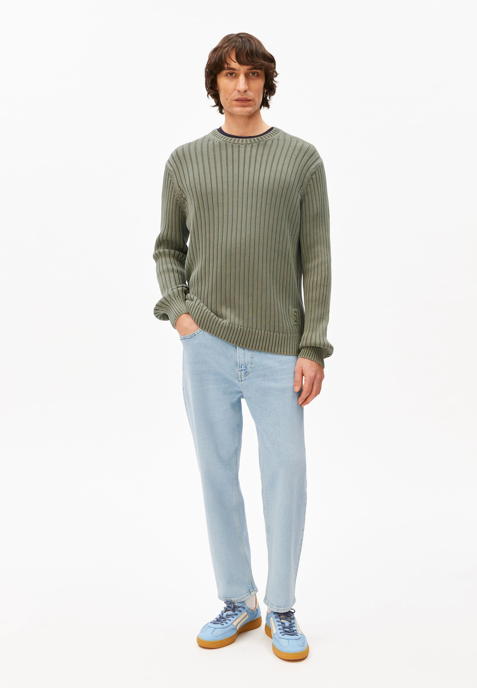 PIGMENT DYE RIPP-STRICKPULLOVER | fatigue green - Image 5