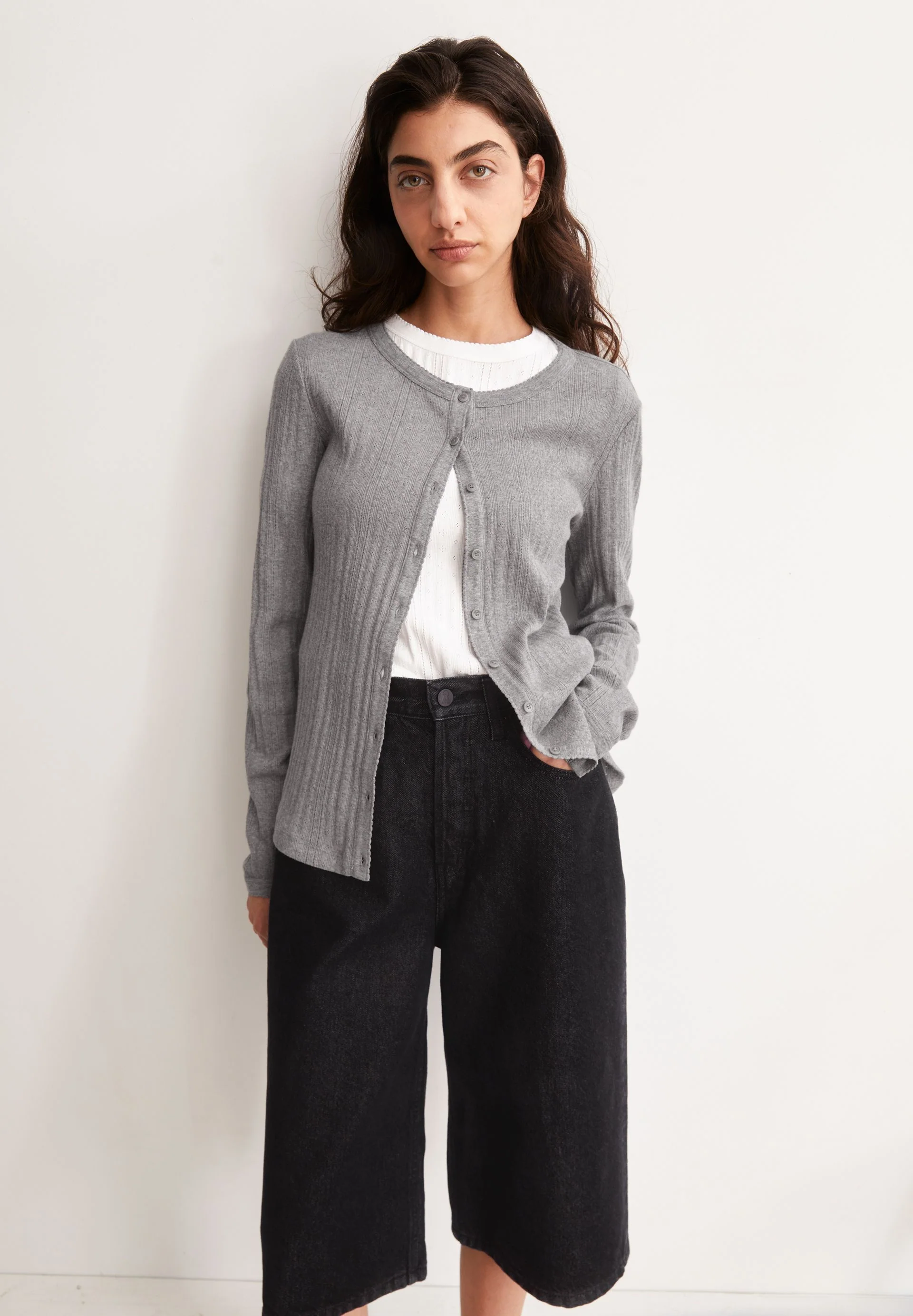 POINTELLE CARDIGAN | silver melange - Image 4