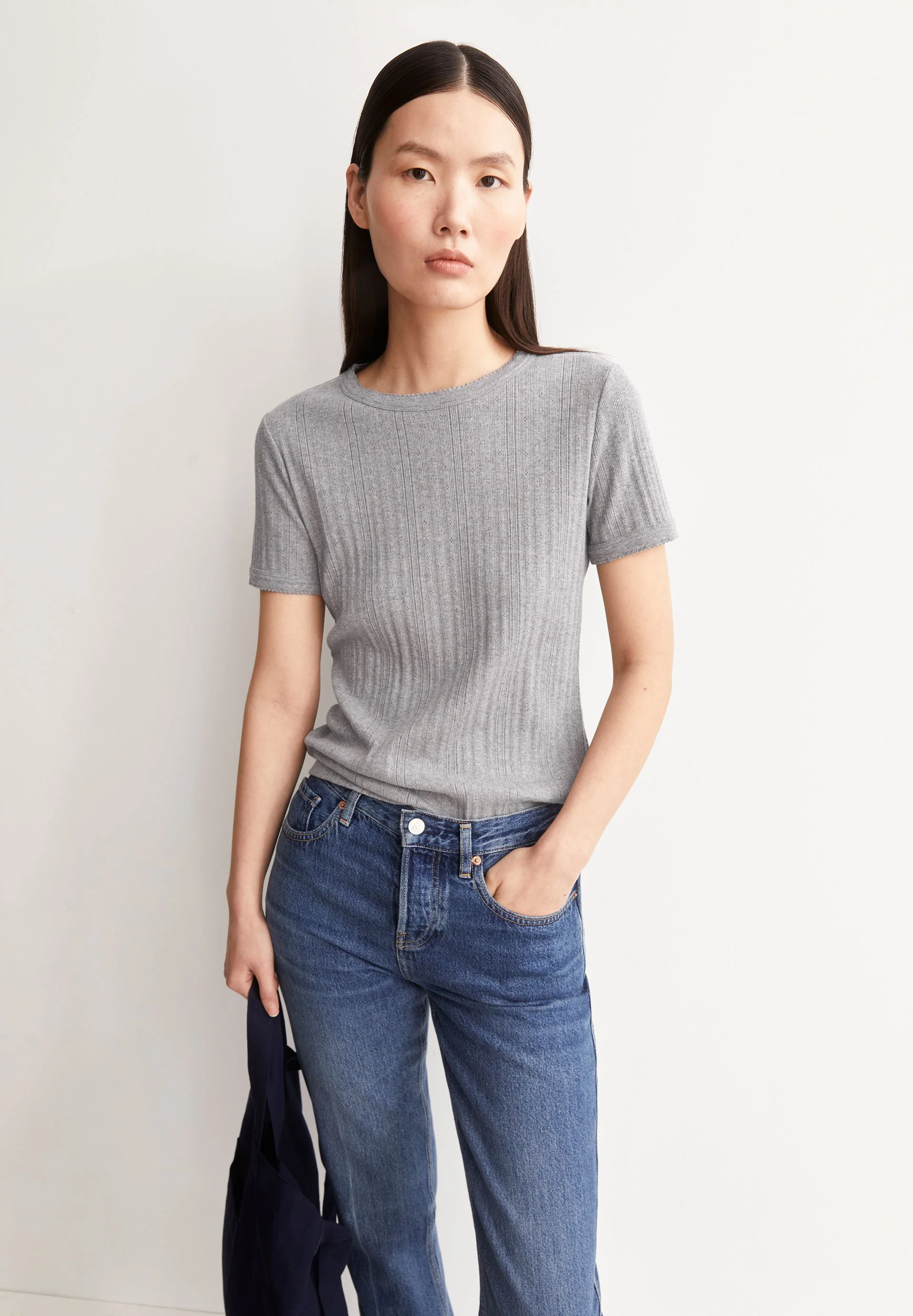 POINTELLE T-SHIRT | silver melange - Image 4