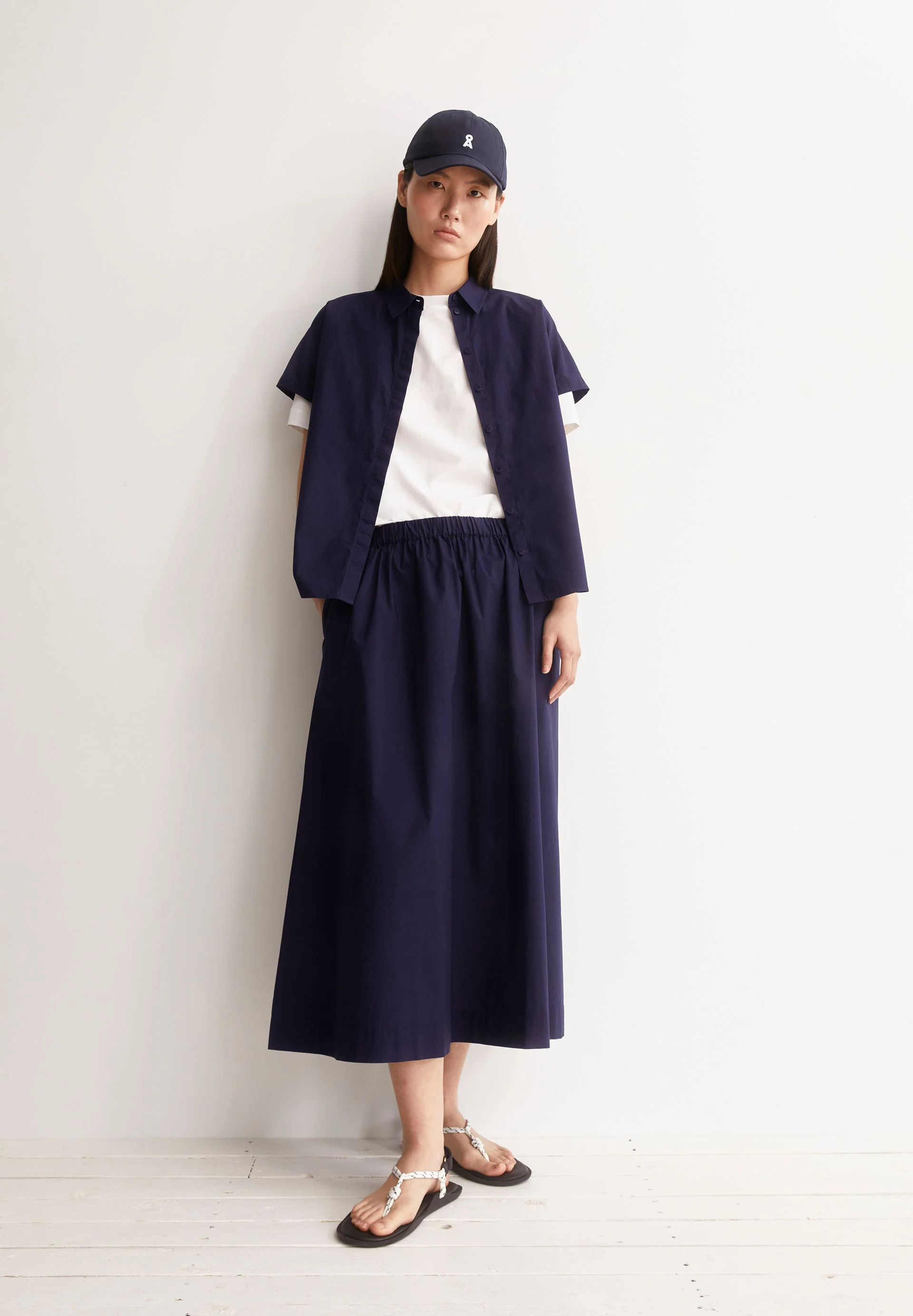 POPLIN MIDI-ROCK A-LINIE | tinted navy - Image 4