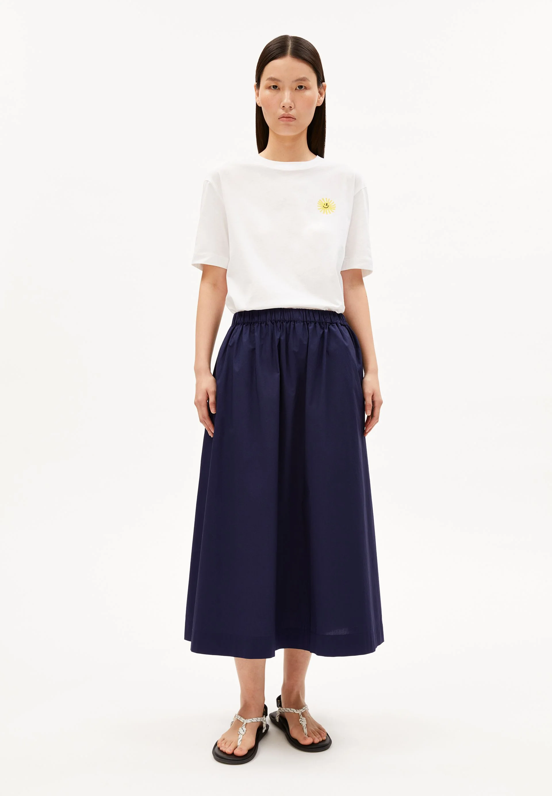 POPLIN MIDI-ROCK A-LINIE | tinted navy - Image 5