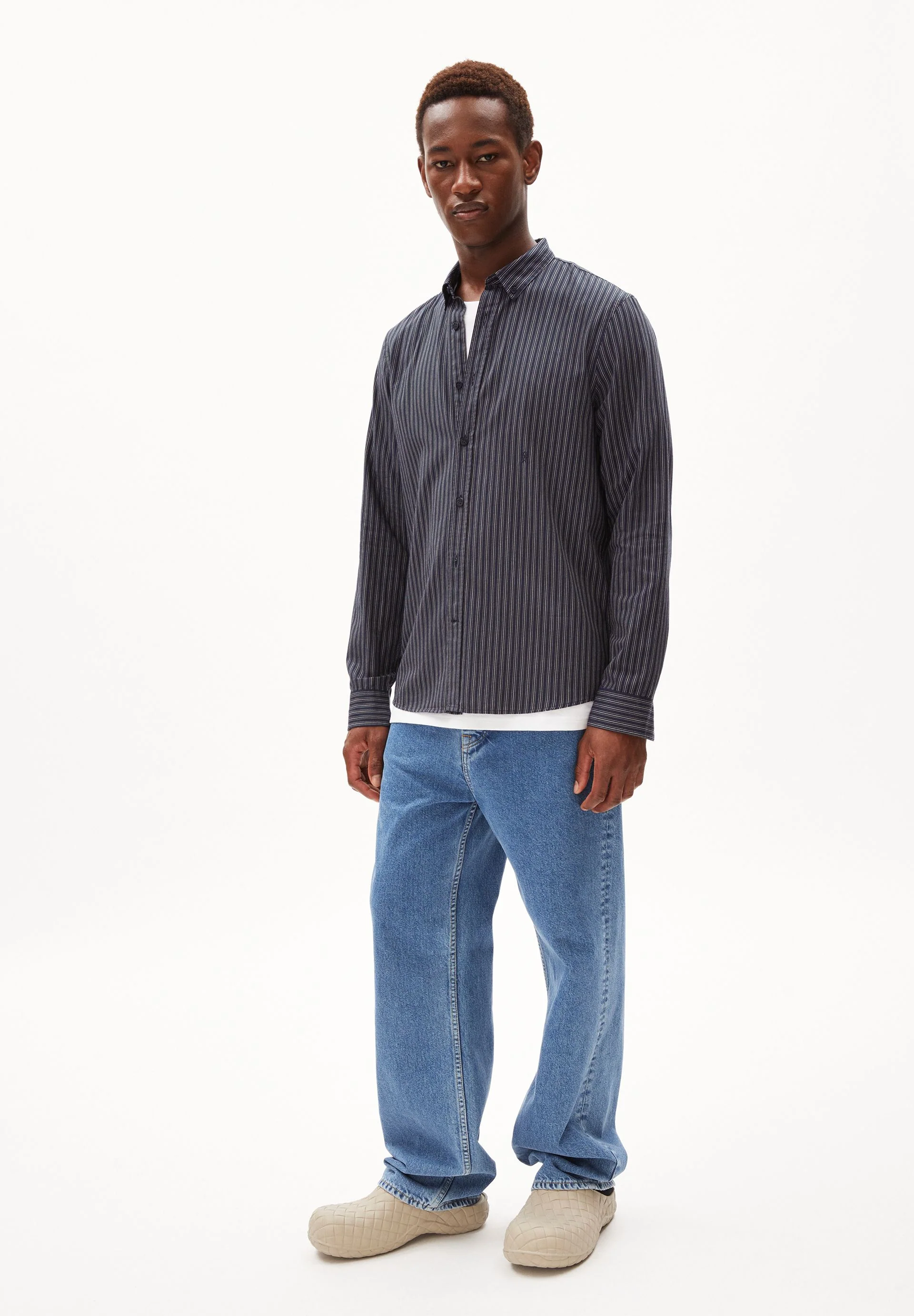 QUAASA STRIPES LANGARMHEMD | night sky-stoney beige - Image 5