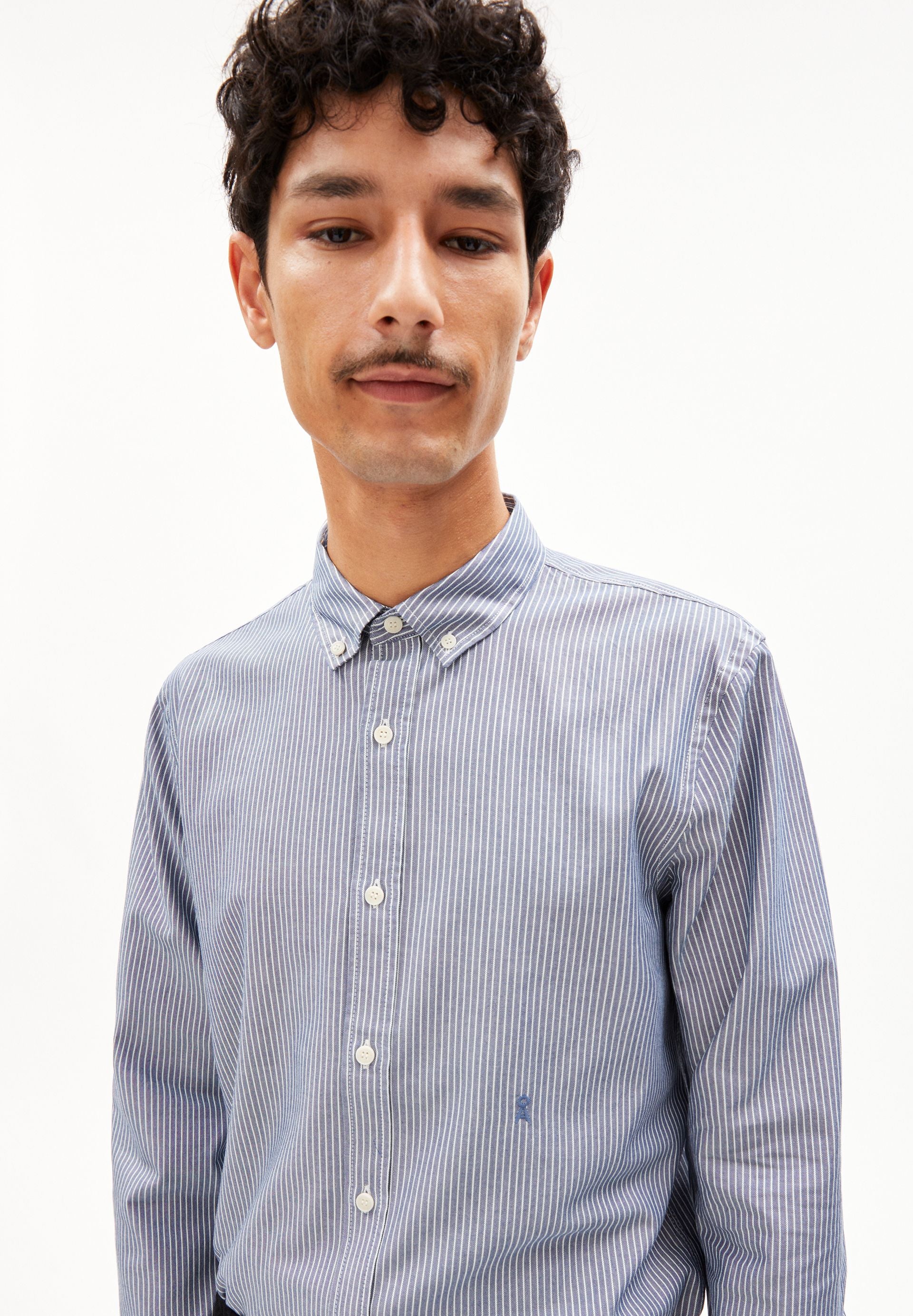 QUAASA STRIPES LANGARMHEMD | white-faded indigo - Image 3