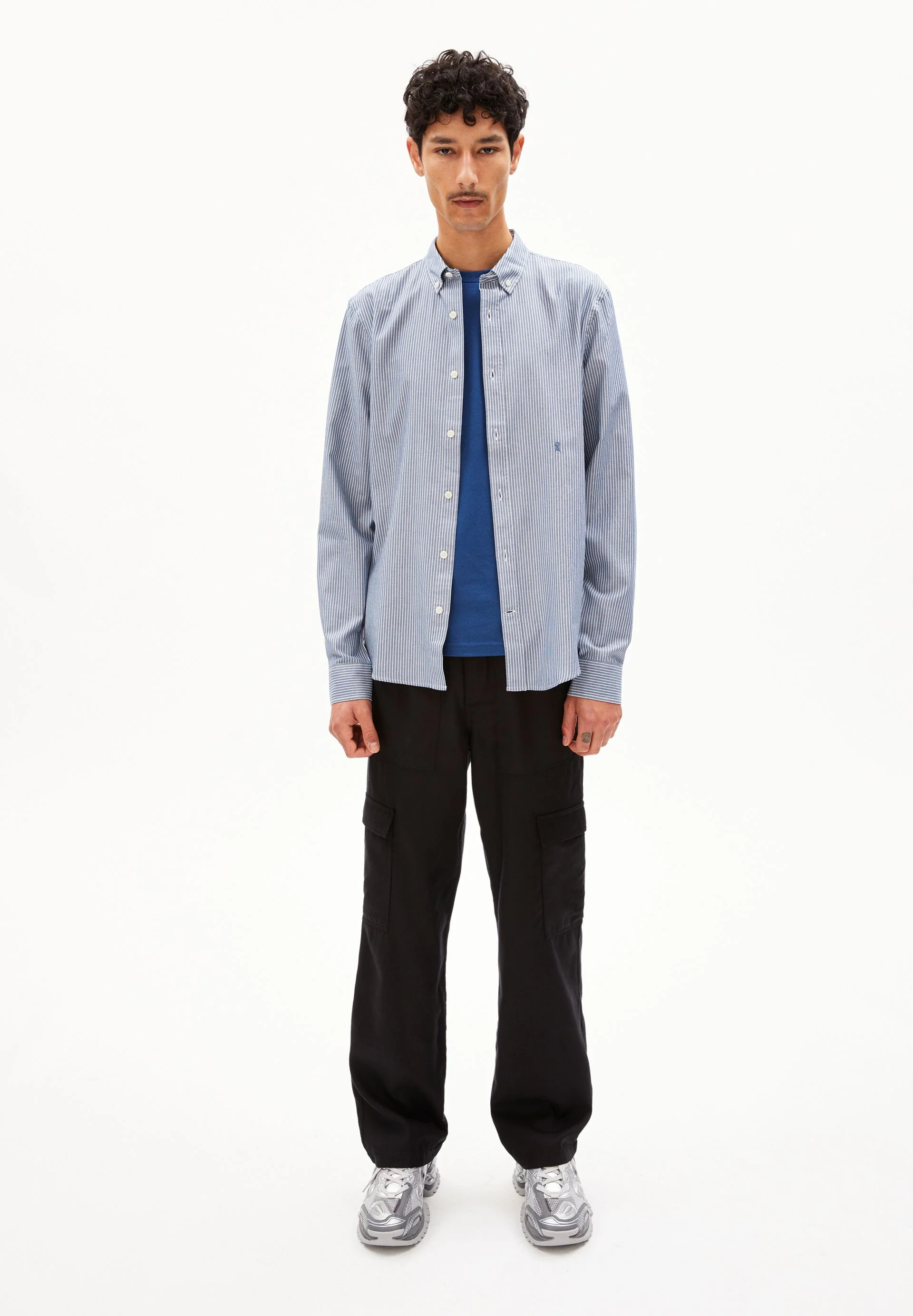 QUAASA STRIPES LANGARMHEMD | white-faded indigo - Image 5