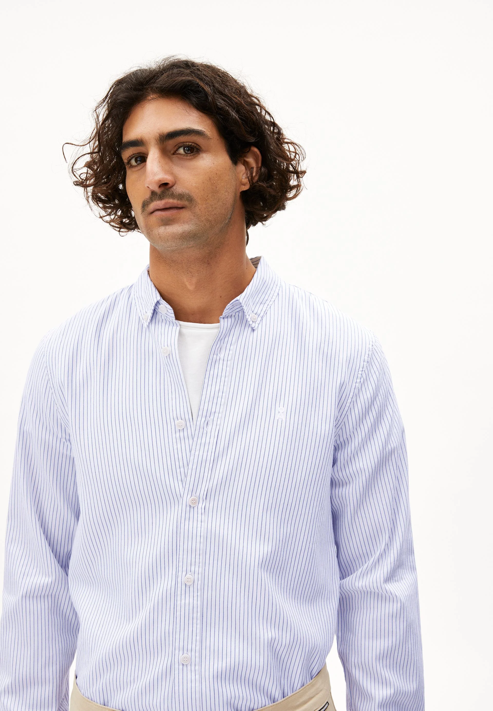 QUAASA STRIPES LANGARMHEMD | white-lapis blue - Image 3