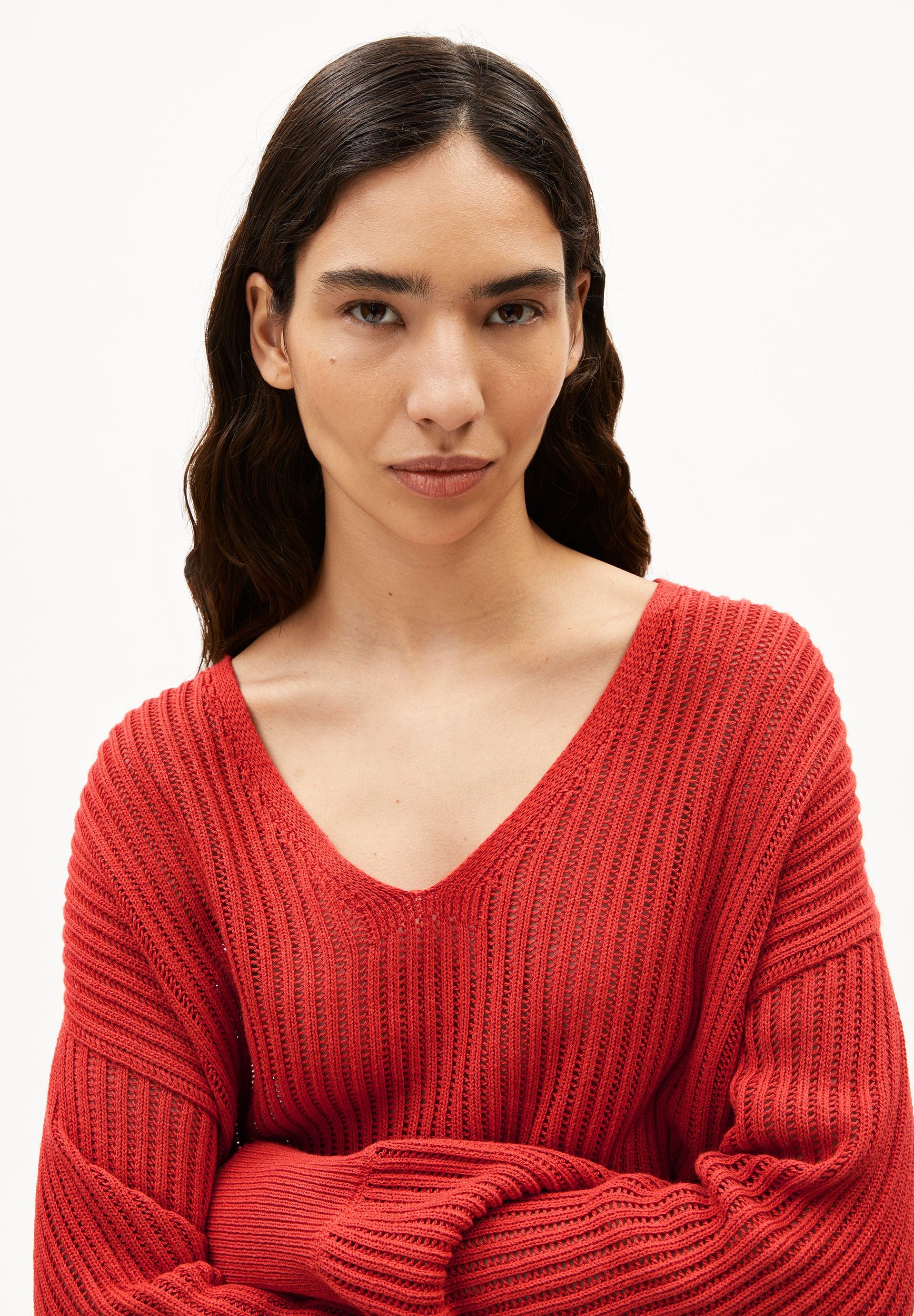 LEINEN-MIX STRICKPULLOVER | coral blush - Image 3