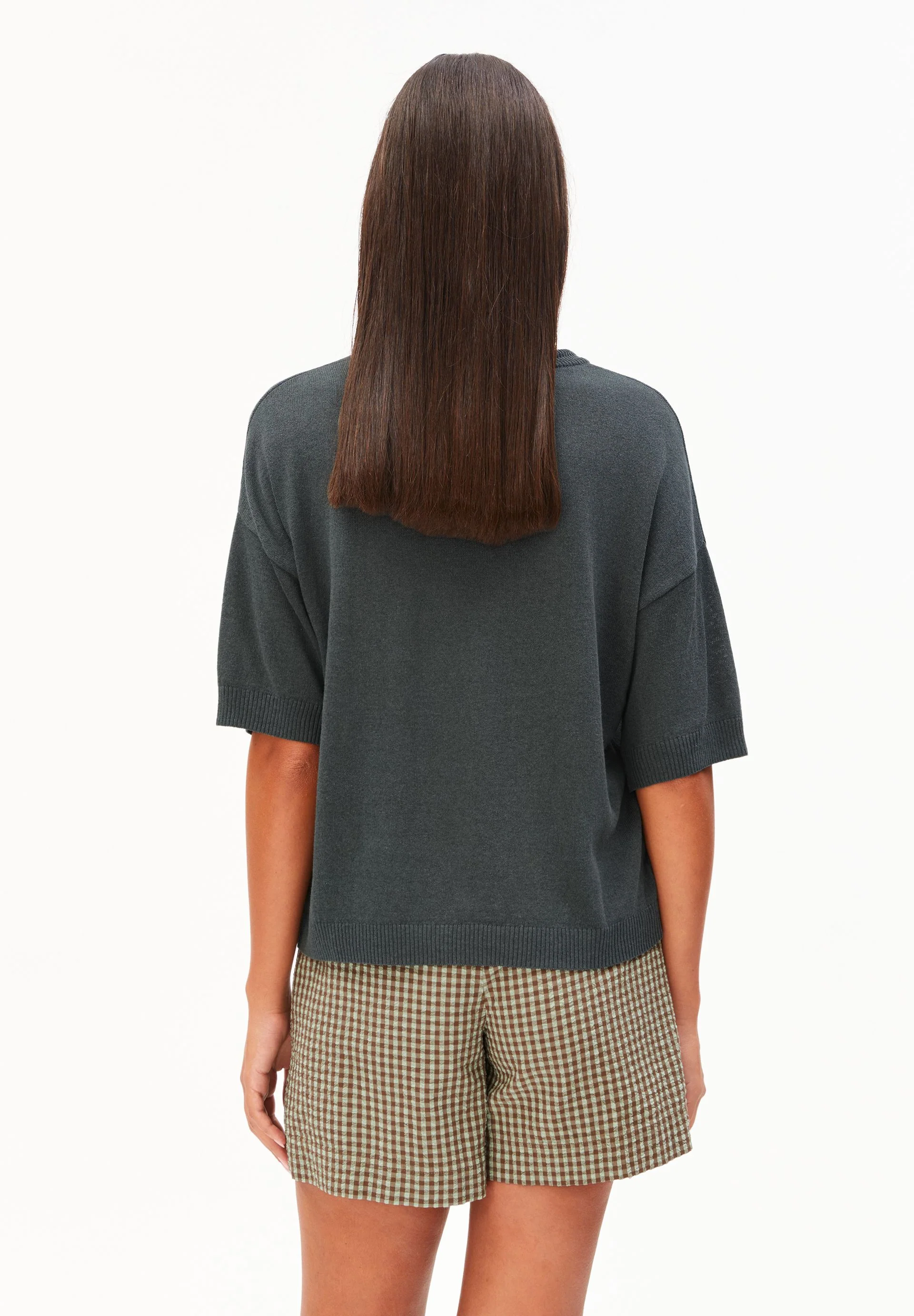 KURZÄRMLIGES LEINEN-MIX STRICKSHIRT | space steel - Image 2