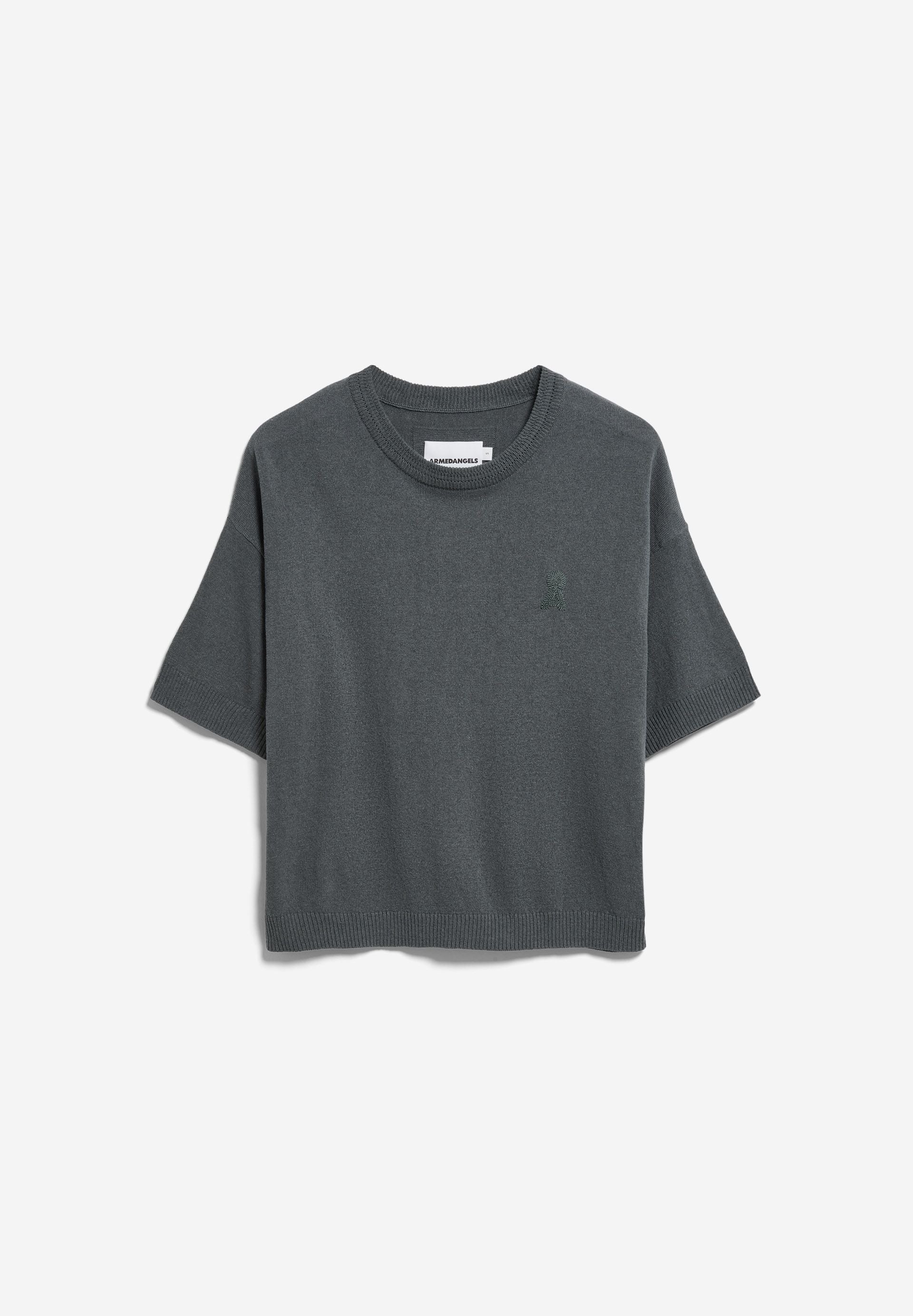 KURZÄRMLIGES LEINEN-MIX STRICKSHIRT | space steel - Image 6