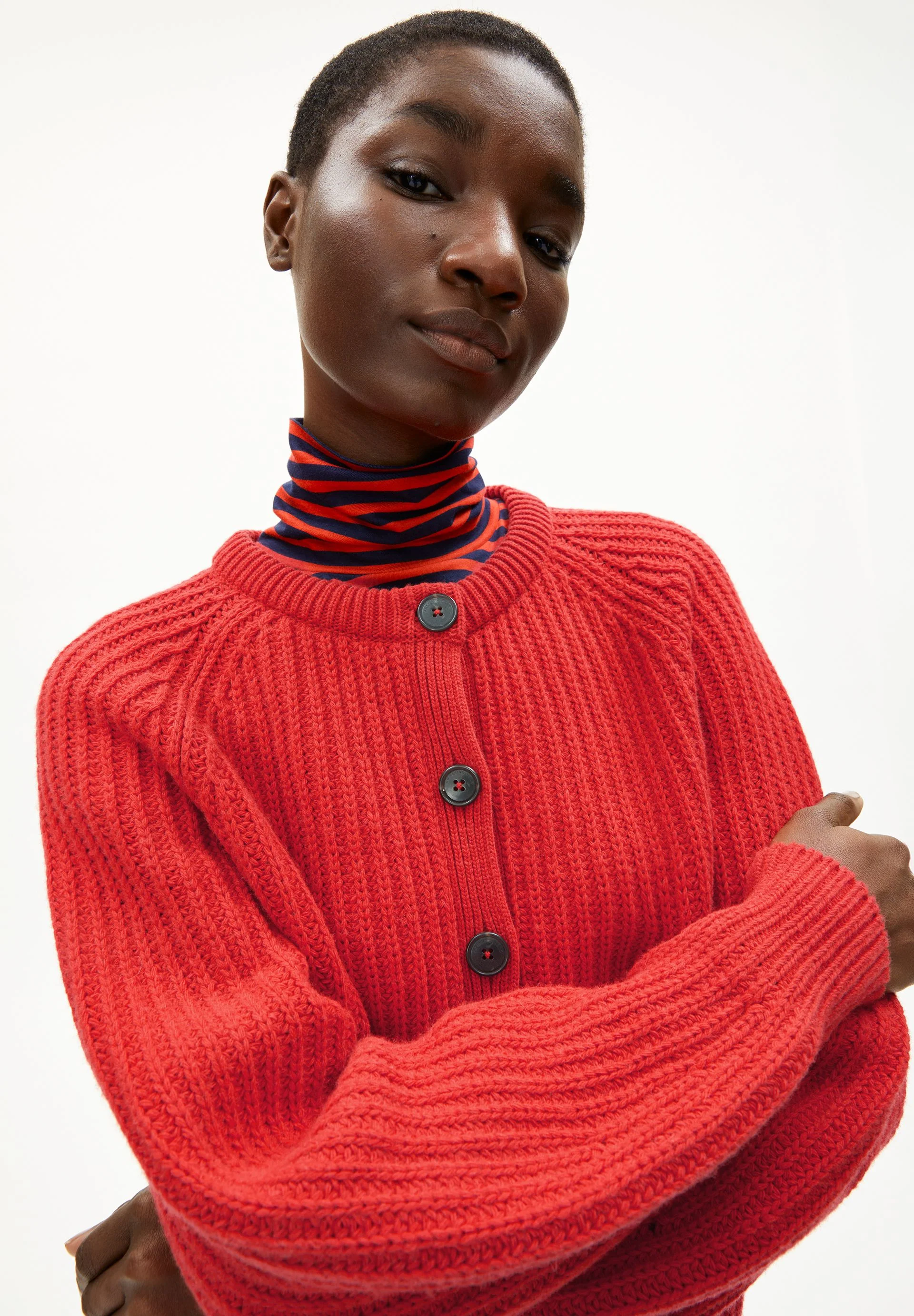RIB KNIT CARDIGAN | candy apple - Image 3