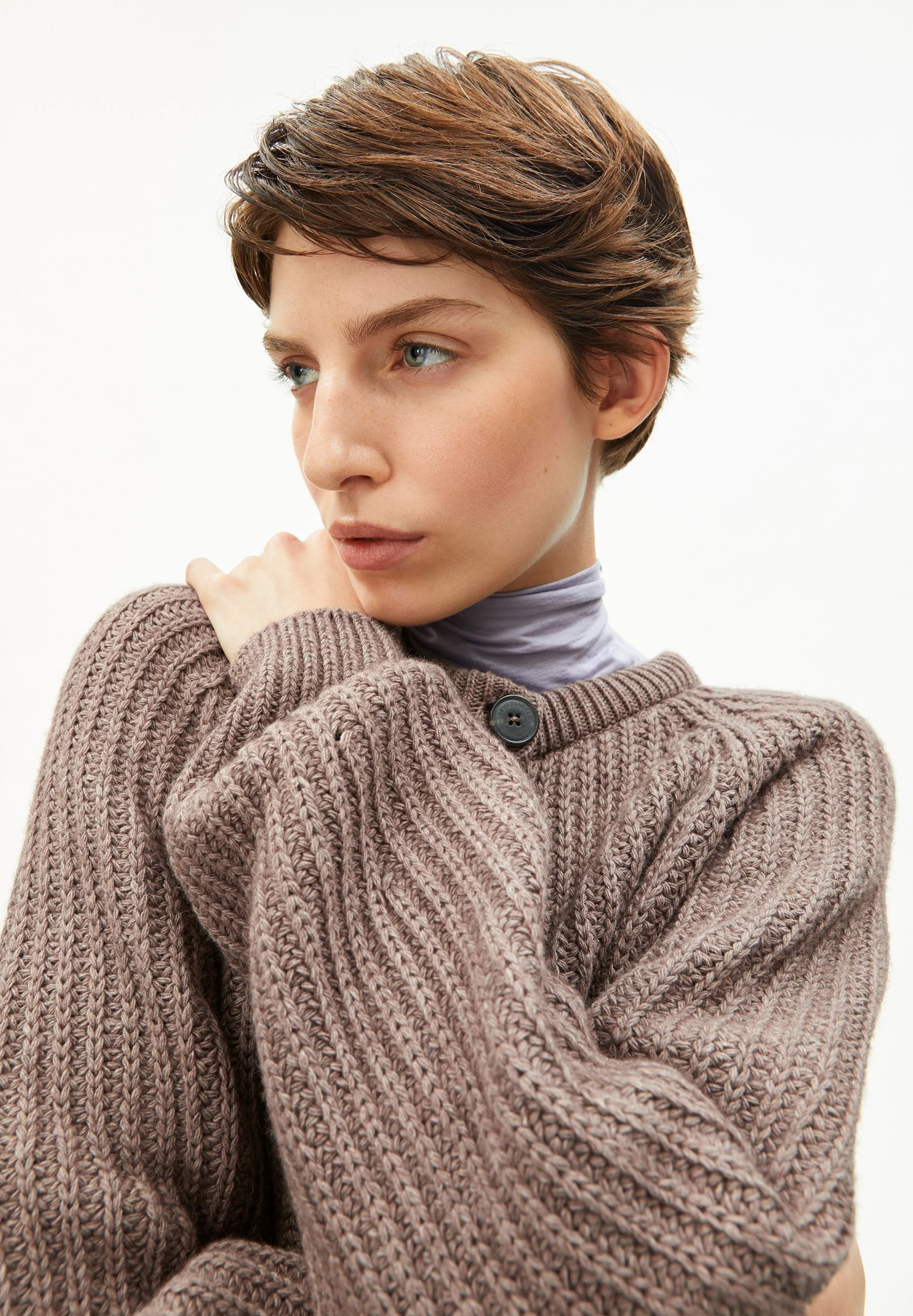 RIB KNIT CARDIGAN | cinnamon dust melange - Image 3