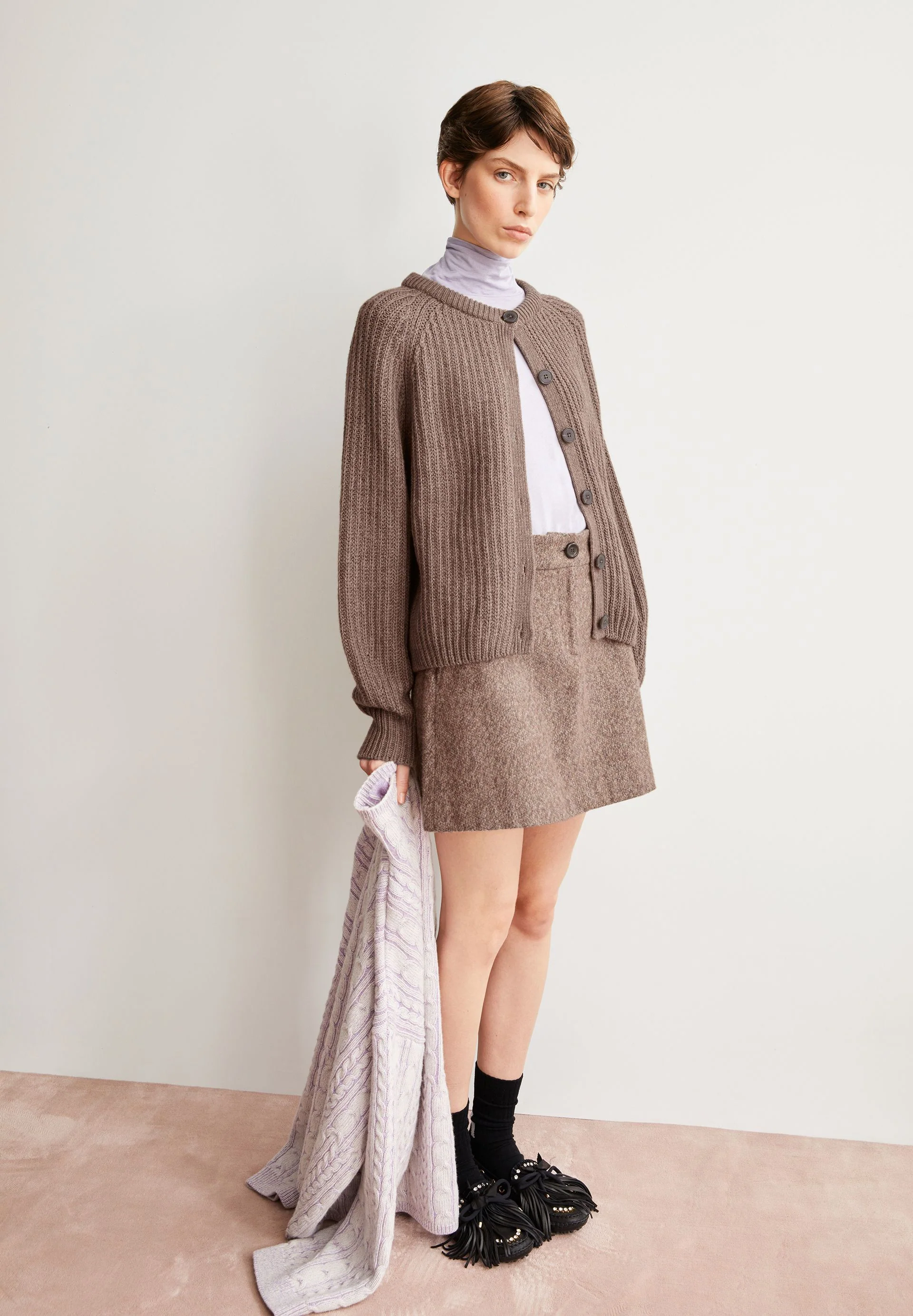 RIB KNIT CARDIGAN | cinnamon dust melange - Image 4
