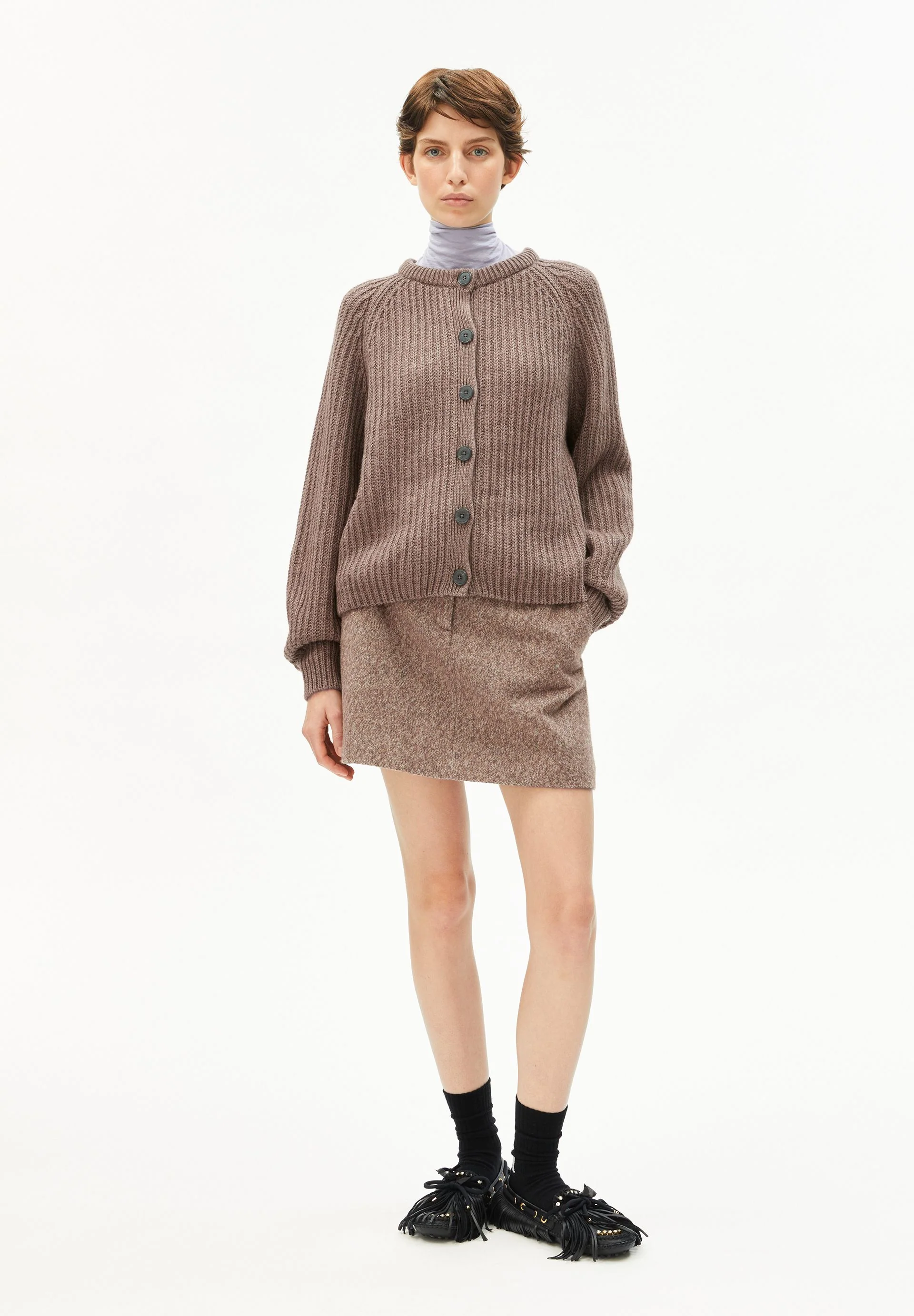 RIB KNIT CARDIGAN | cinnamon dust melange - Image 5