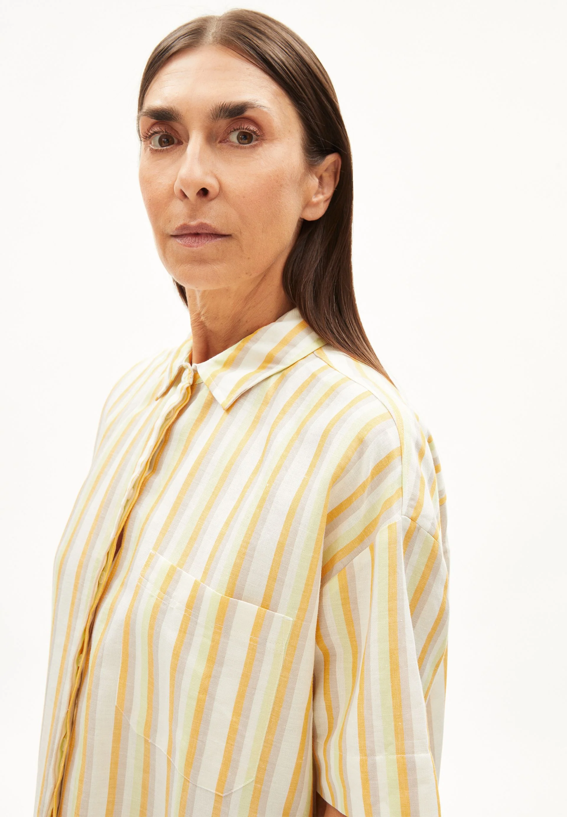 SESSAA STRIPED LINO | off white-mangorange - Image 3