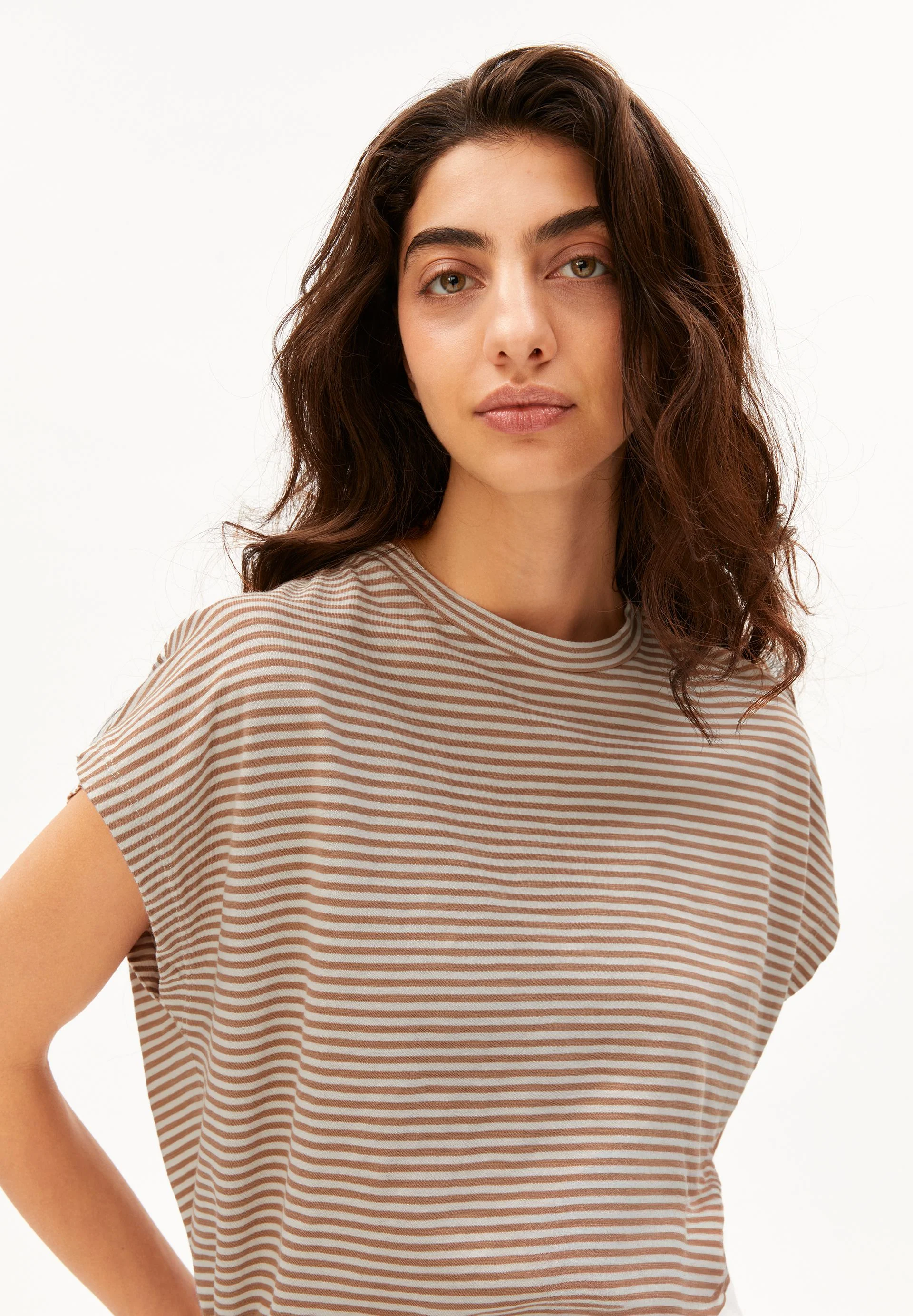 SLUB JERSEY GESTREIFTES T-SHIRT | oatmilk-cinnamon dust - Image 3