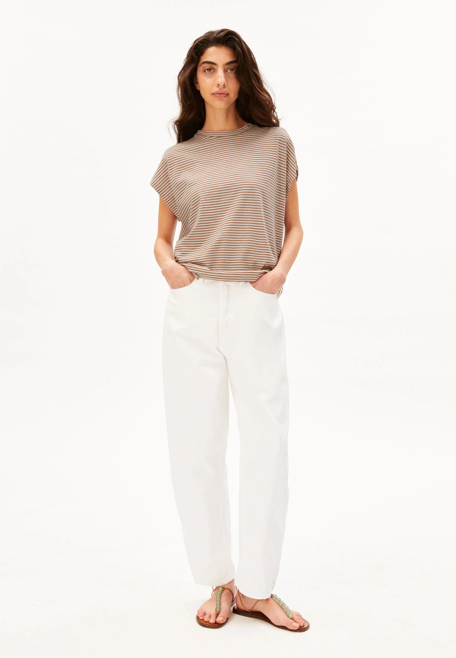 SLUB JERSEY GESTREIFTES T-SHIRT | oatmilk-cinnamon dust - Image 5