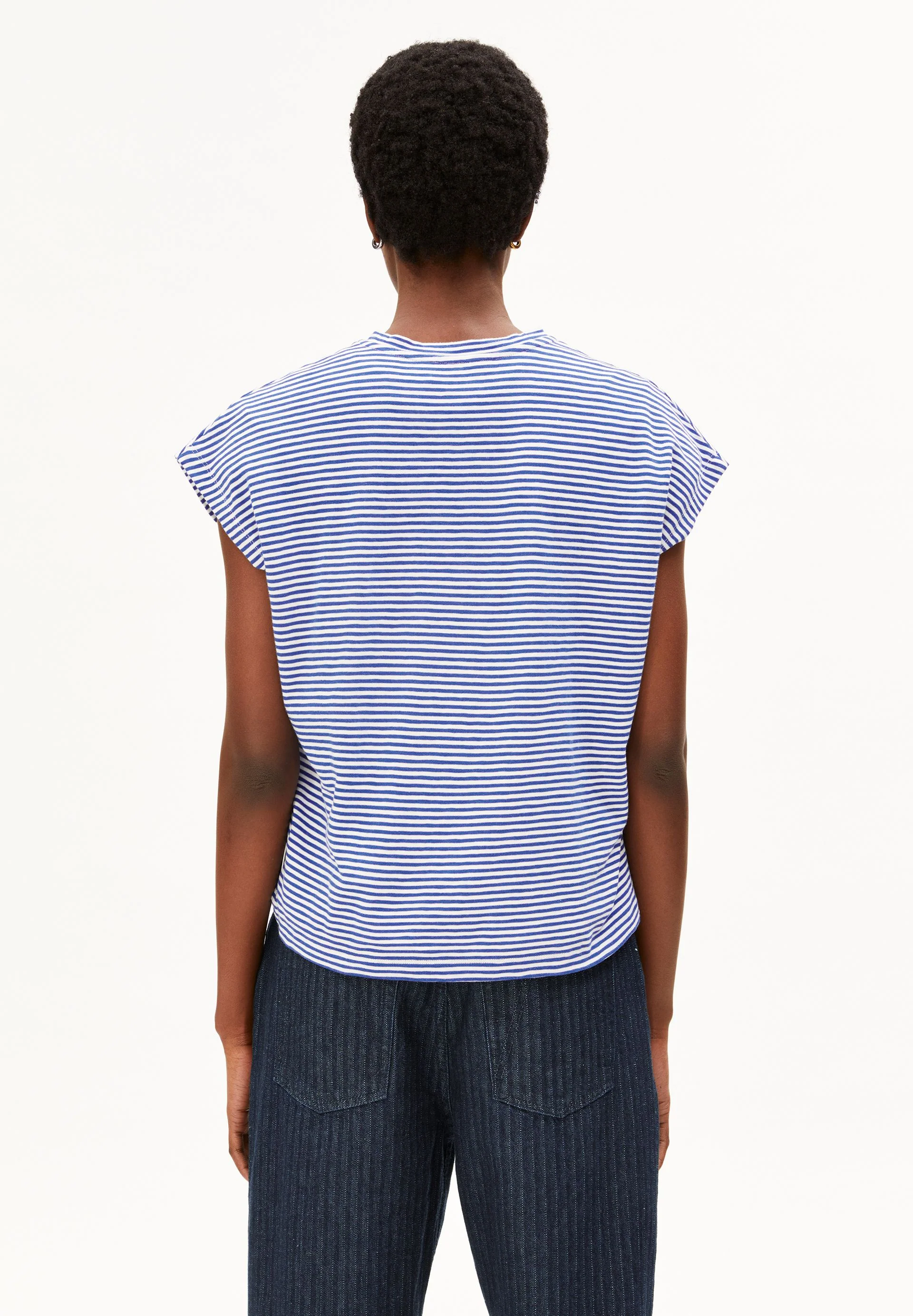 SLUB JERSEY GESTREIFTES T-SHIRT | oatmilk-dynamo blue - Image 2