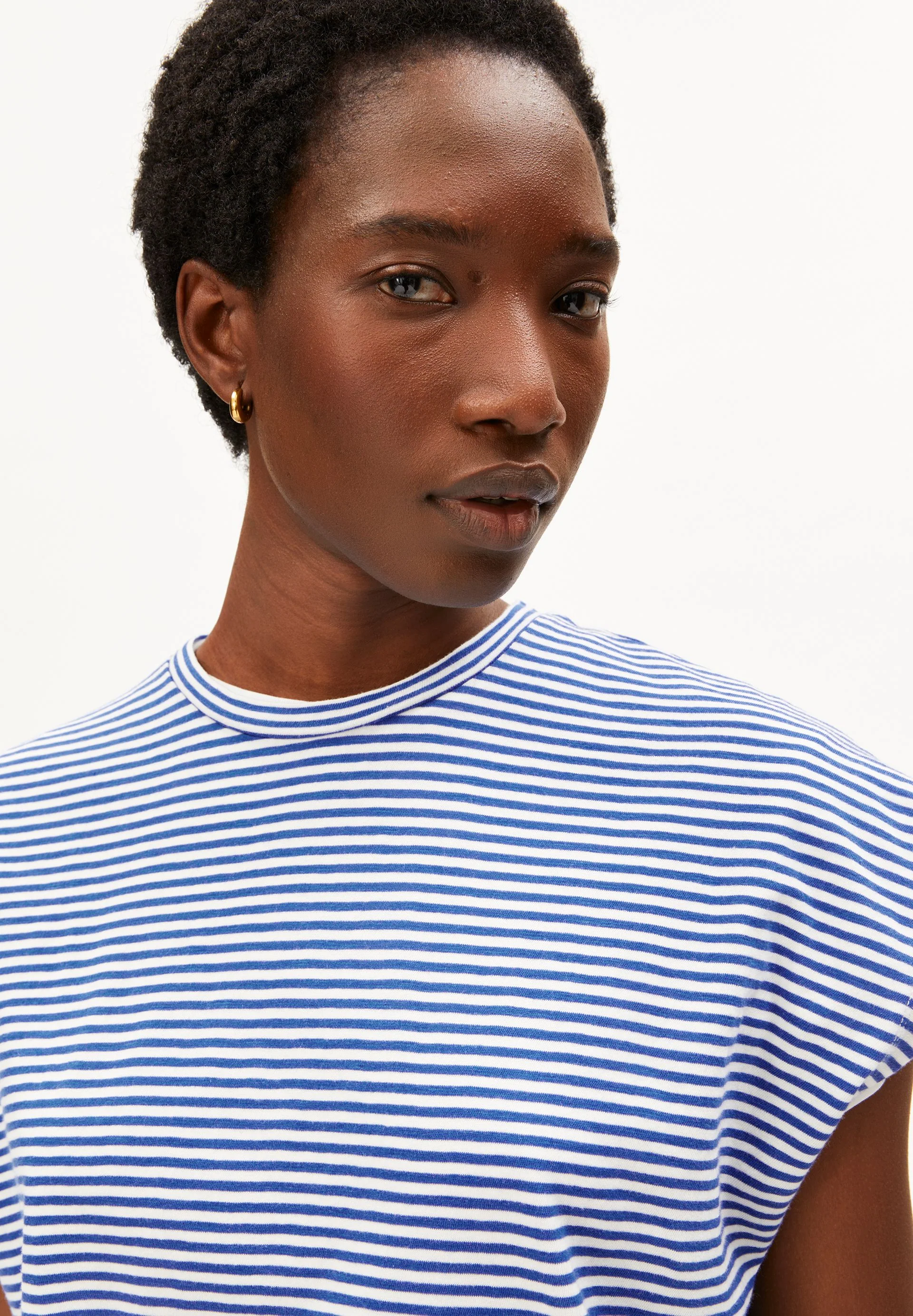 SLUB JERSEY GESTREIFTES T-SHIRT | oatmilk-dynamo blue - Image 3