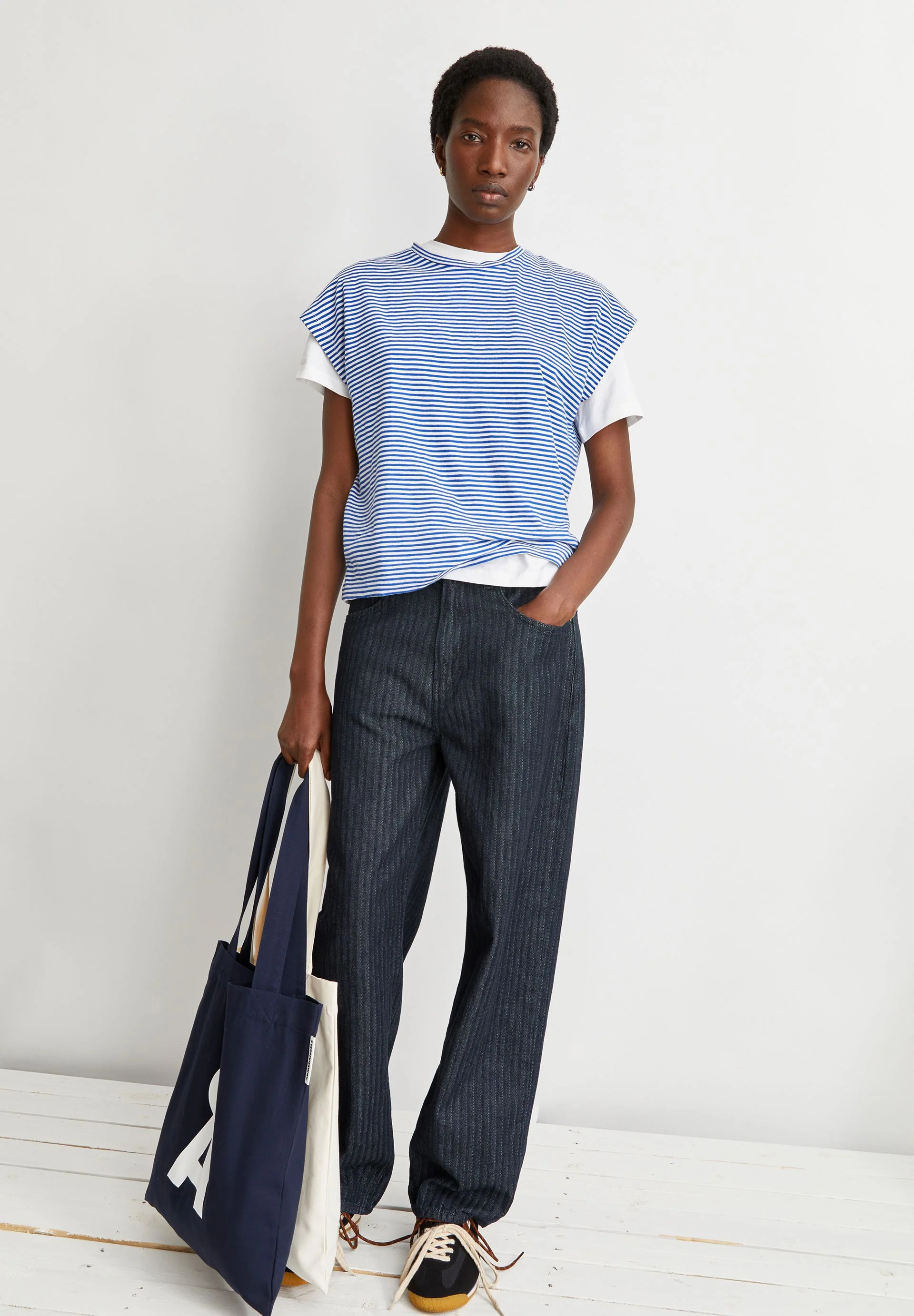 SLUB JERSEY GESTREIFTES T-SHIRT | oatmilk-dynamo blue - Image 4