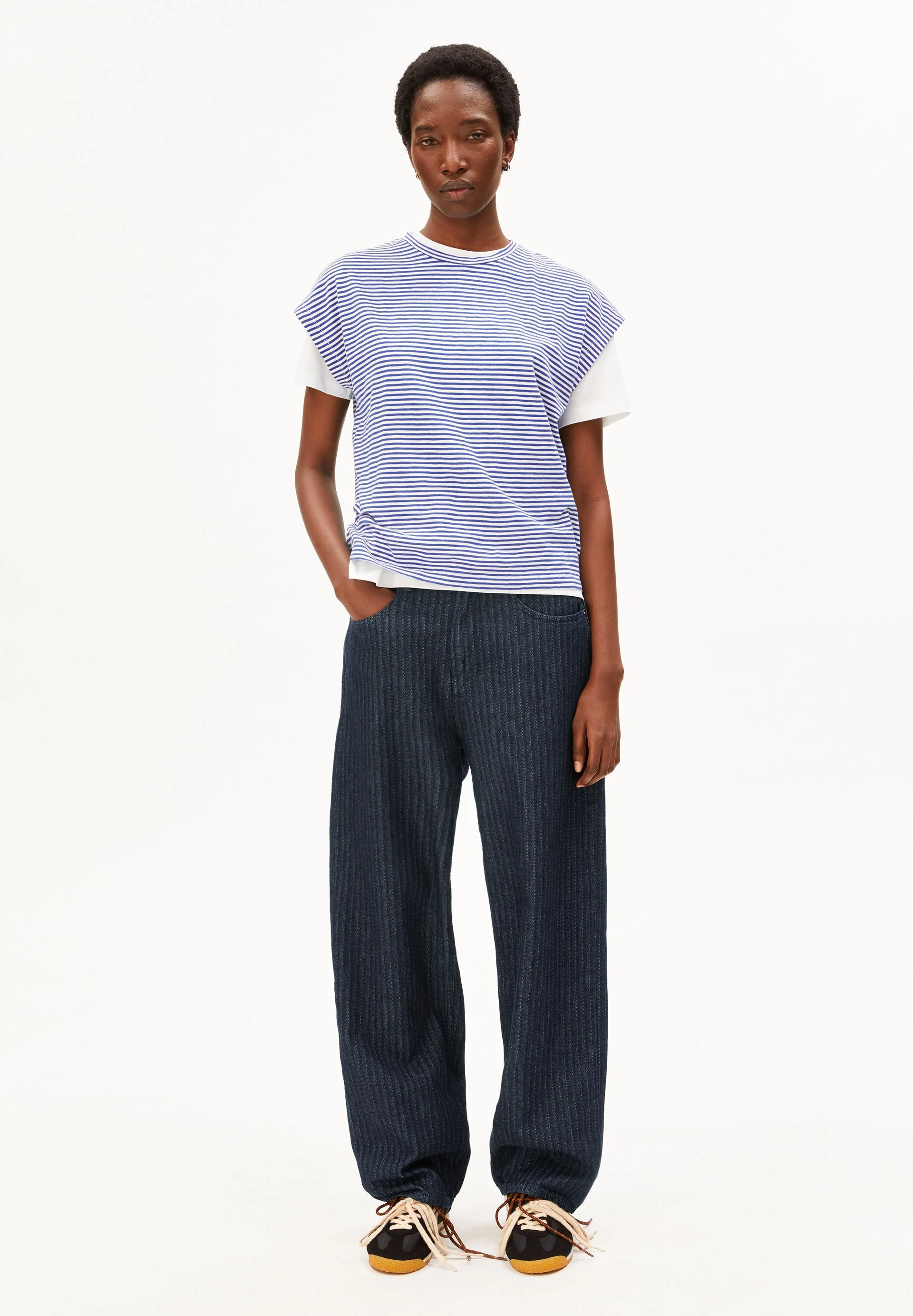 SLUB JERSEY GESTREIFTES T-SHIRT | oatmilk-dynamo blue - Image 5