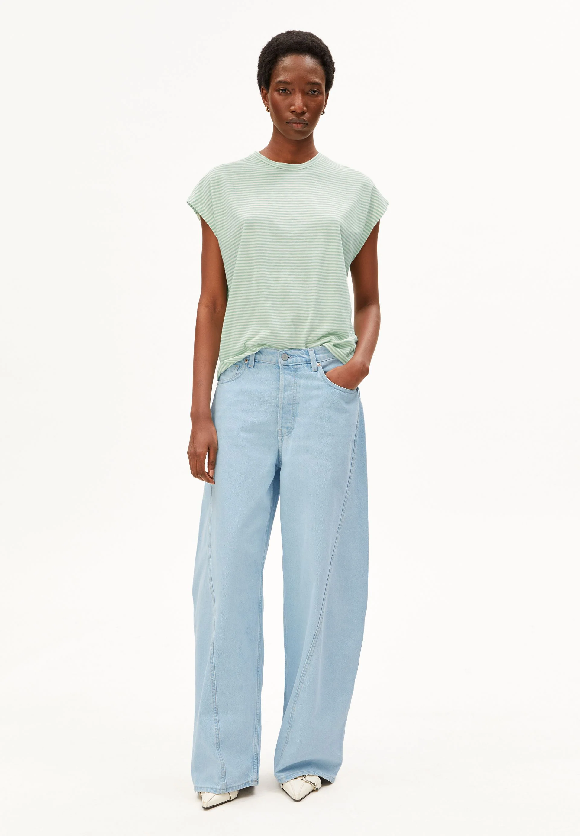 SLUB JERSEY GESTREIFTES T-SHIRT | oatmilk-foam - Image 5