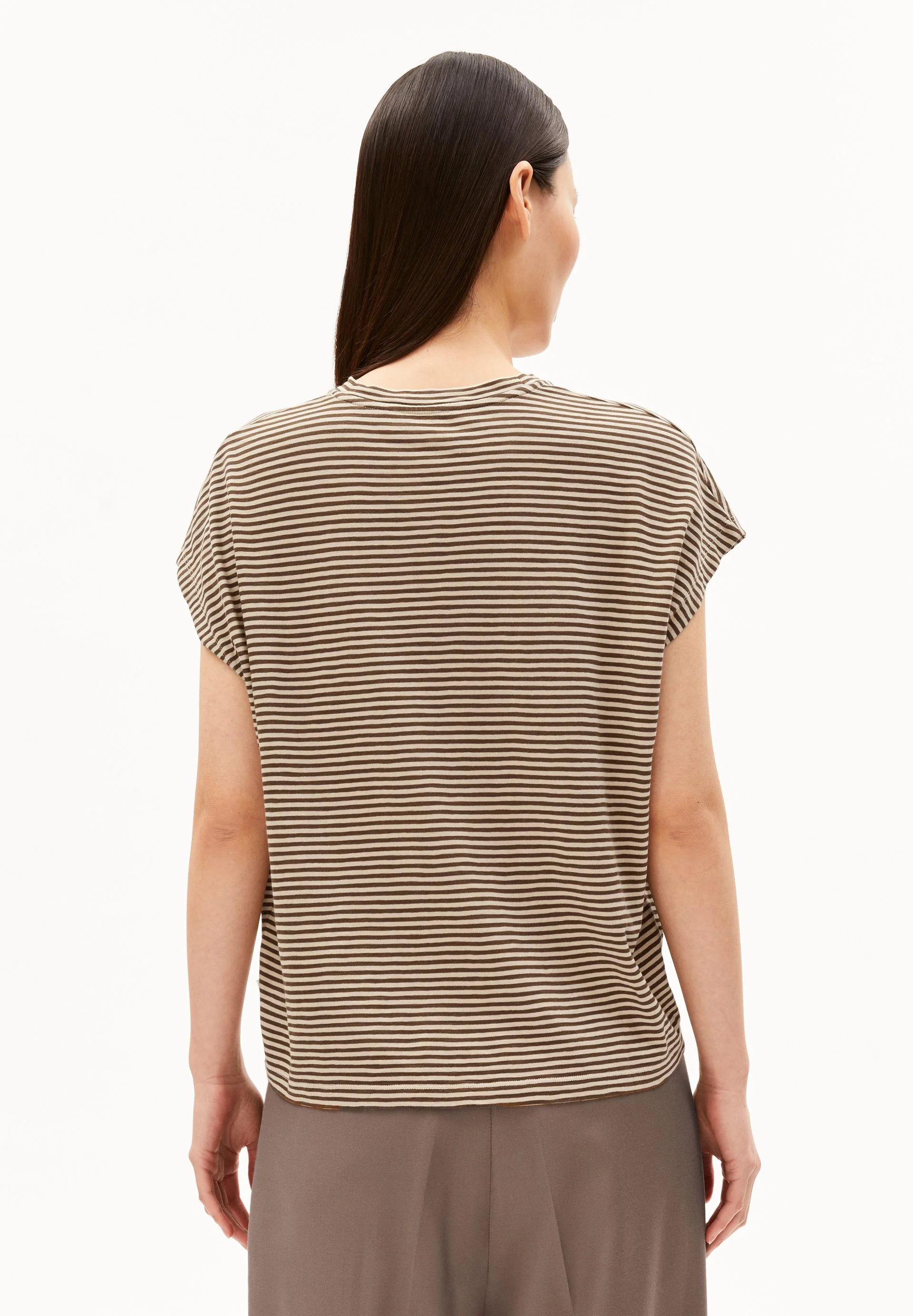 SLUB JERSEY GESTREIFTES T-SHIRT | sand stone-dried palm - Image 2