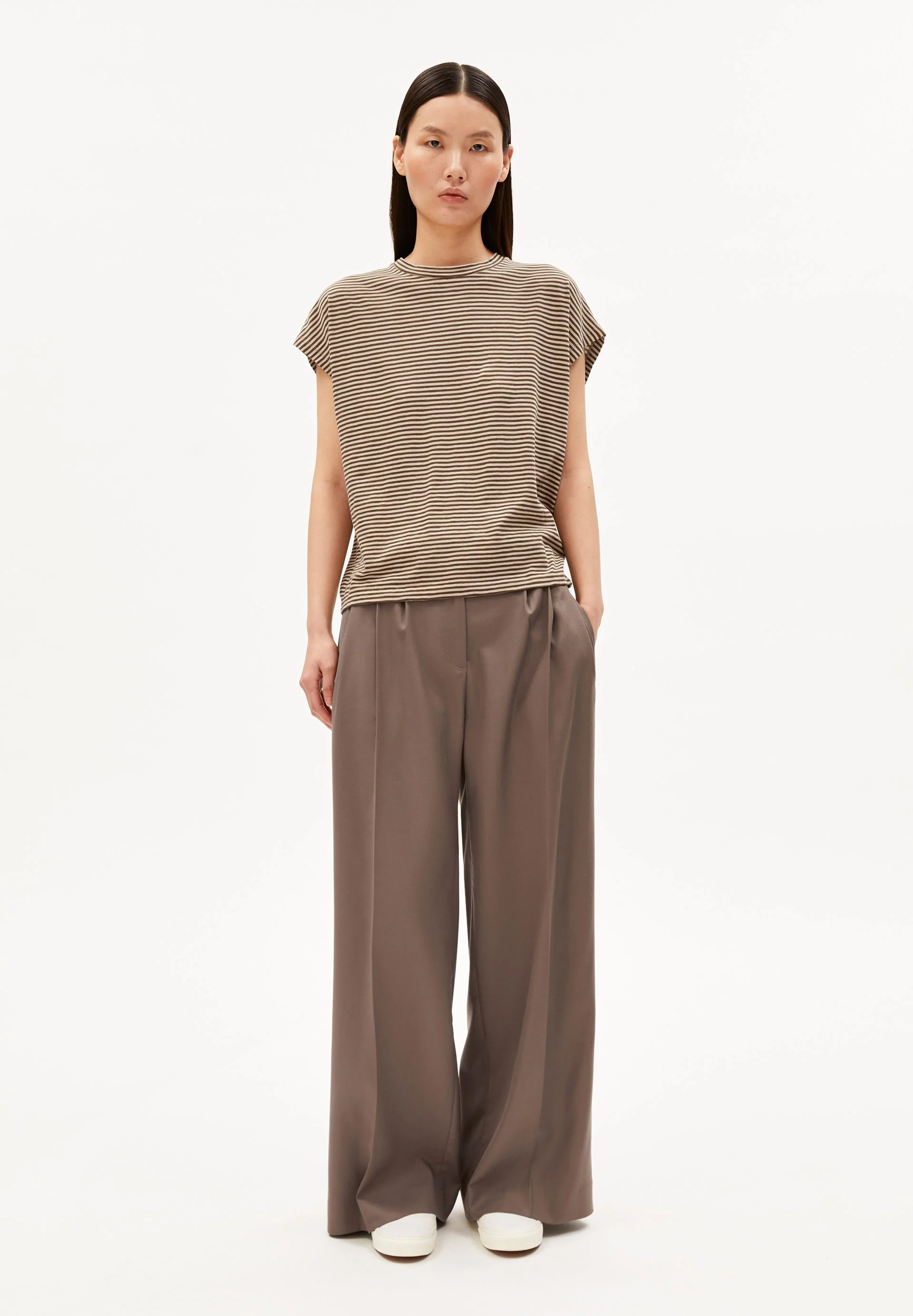 SLUB JERSEY GESTREIFTES T-SHIRT | sand stone-dried palm - Image 5
