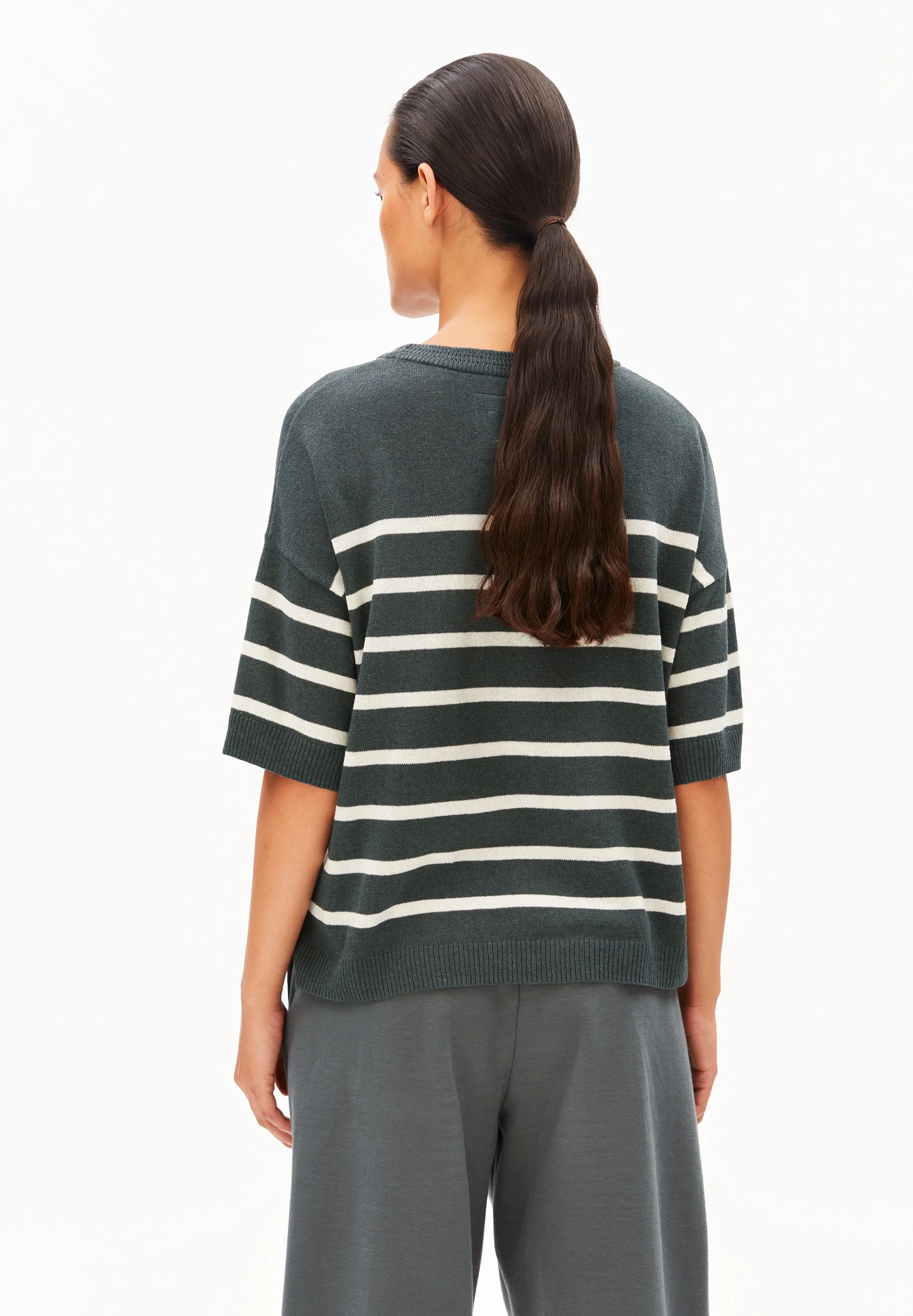 GESTREIFTES LEINEN-MIX STRICKSHIRT | space steel-undyed - Image 2
