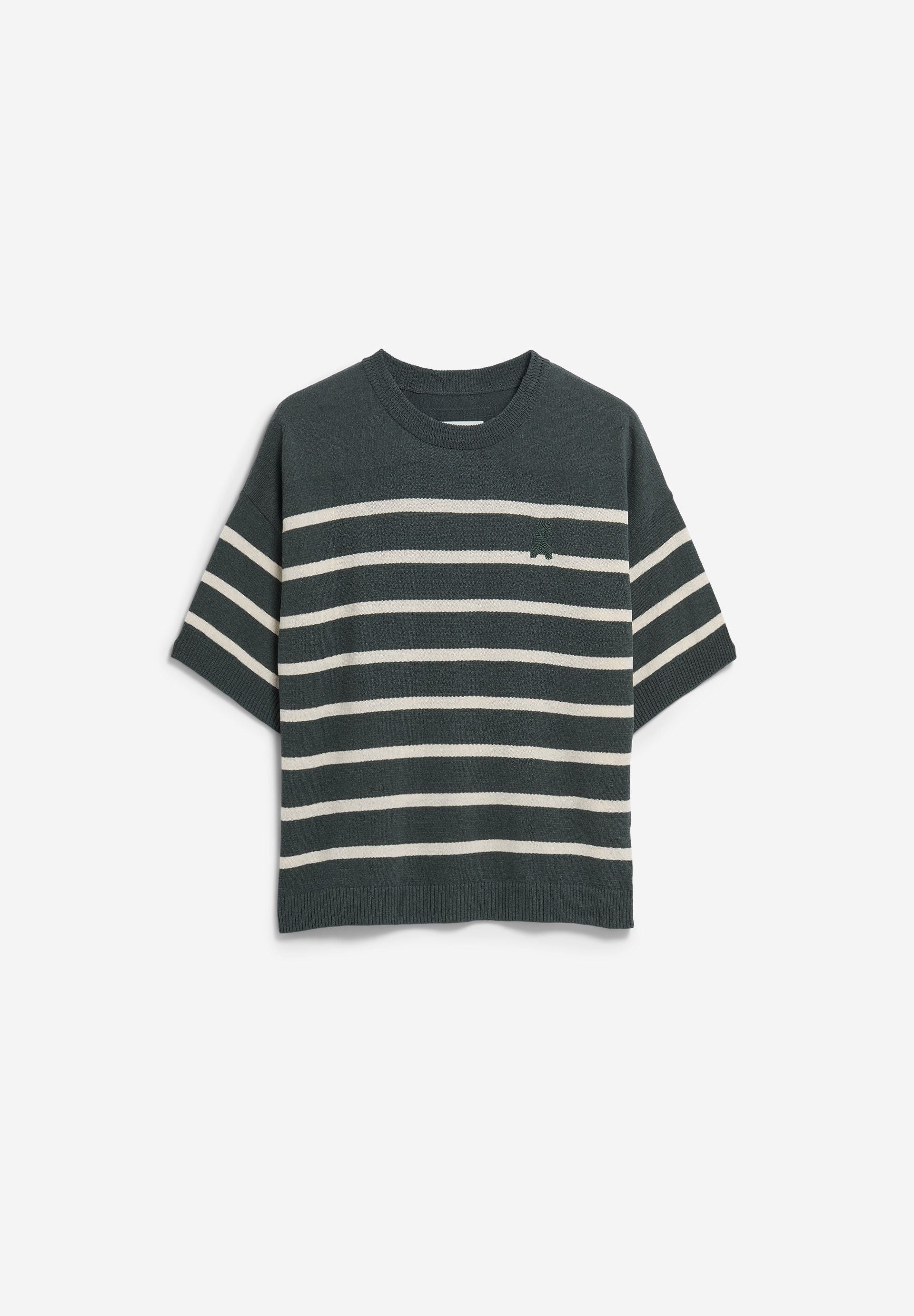 GESTREIFTES LEINEN-MIX STRICKSHIRT | space steel-undyed - Image 6
