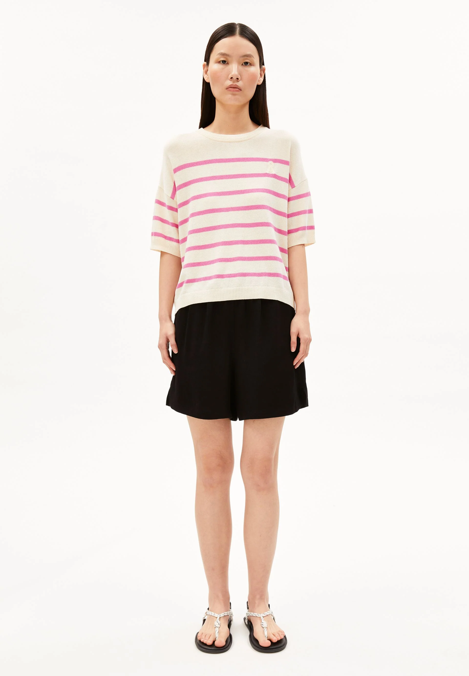 GESTREIFTES LEINEN-MIX STRICKSHIRT | undyed-washed berry - Image 5