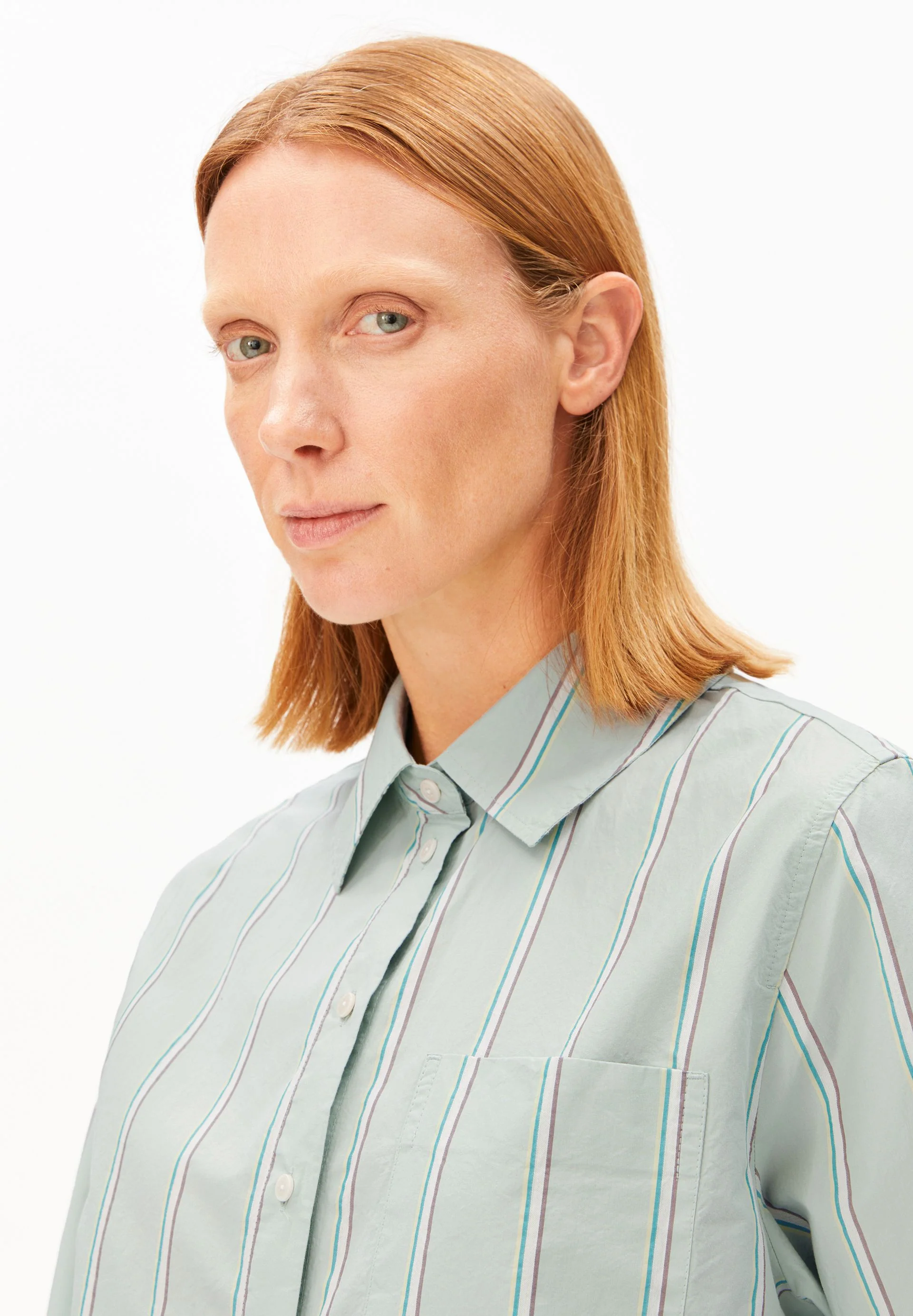 GESTREIFTE WEITE POPLIN BLUSE | foam-pool green - Image 3